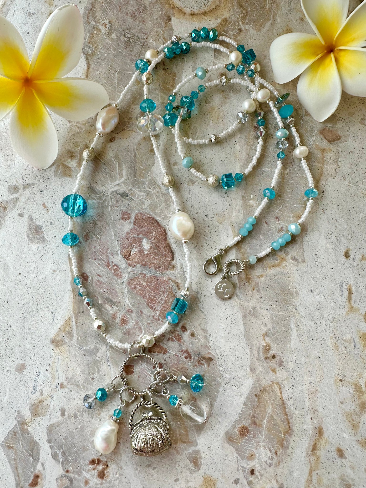 Crystal Blue Pearl Seed Bead Necklace