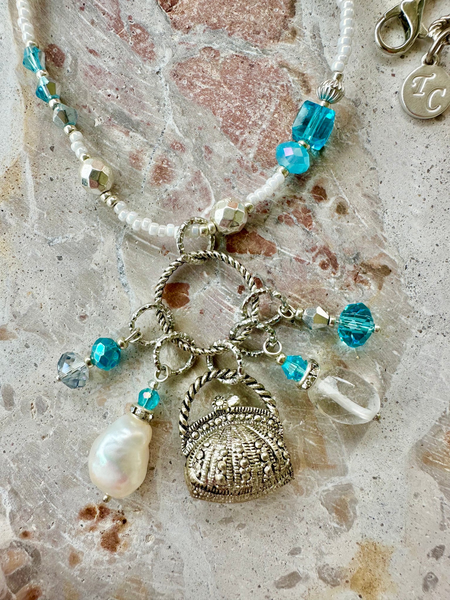 Crystal Blue Pearl Seed Bead Necklace