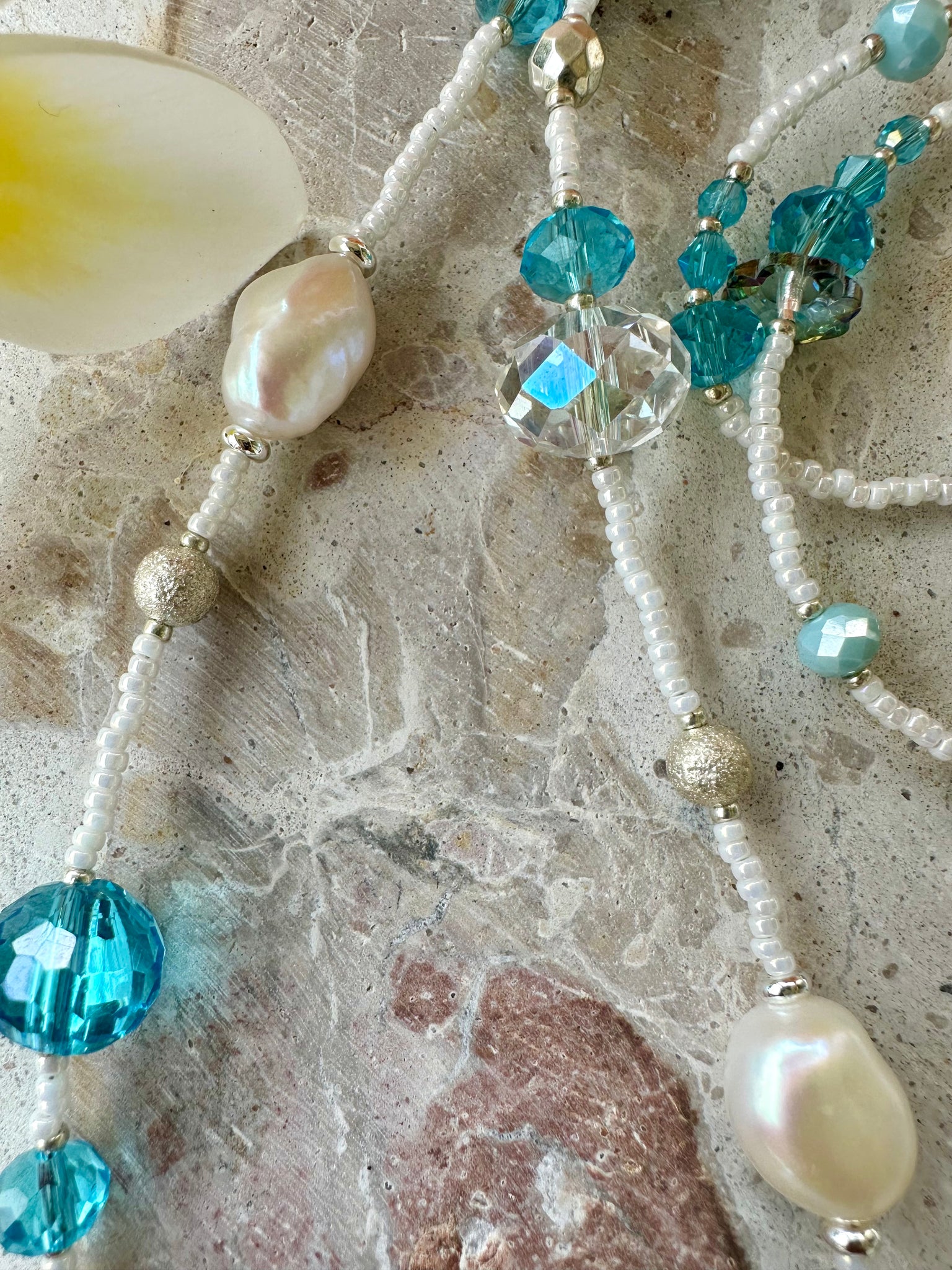 Crystal Blue Pearl Seed Bead Necklace