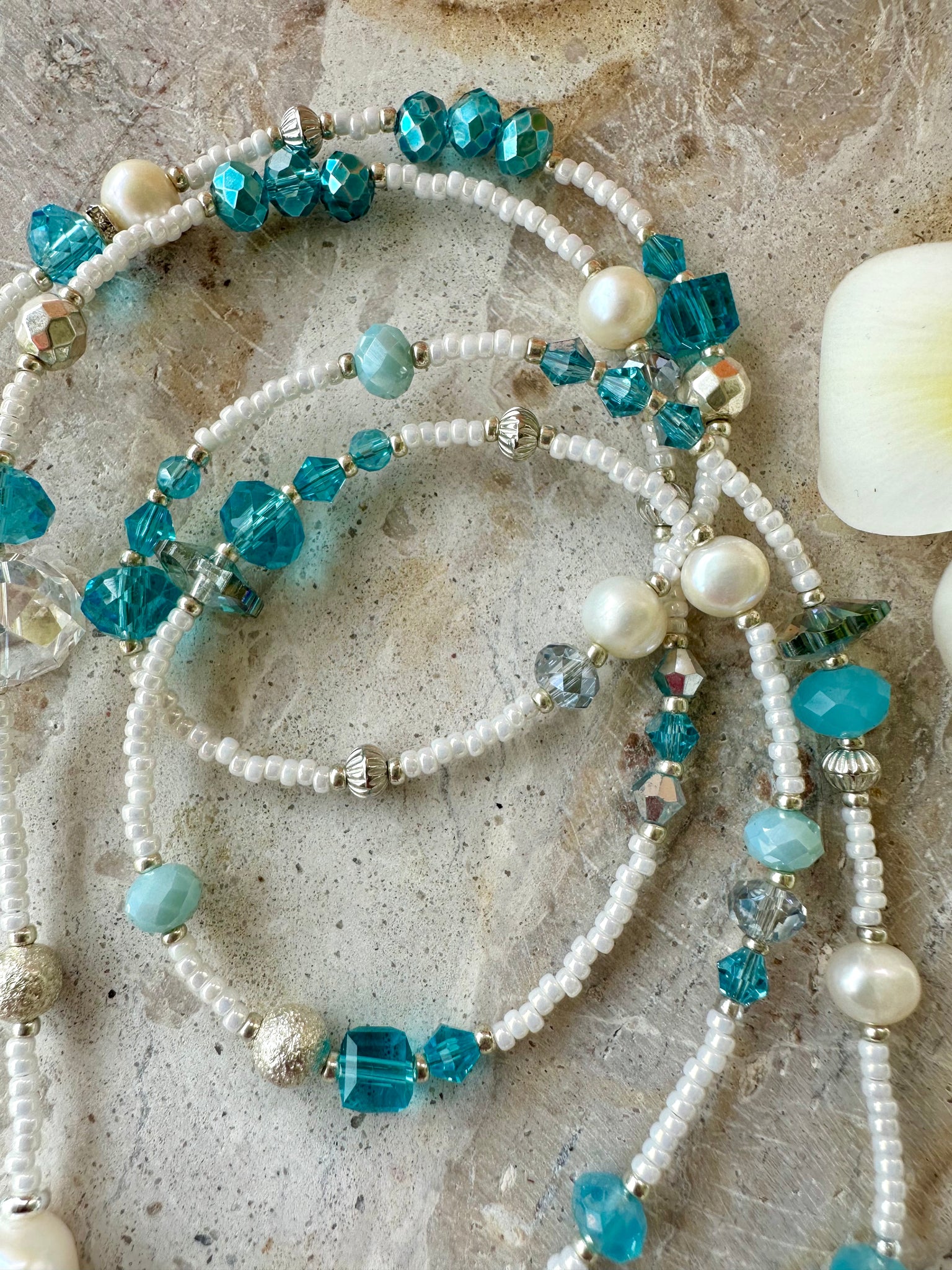 Crystal Blue Pearl Seed Bead Necklace