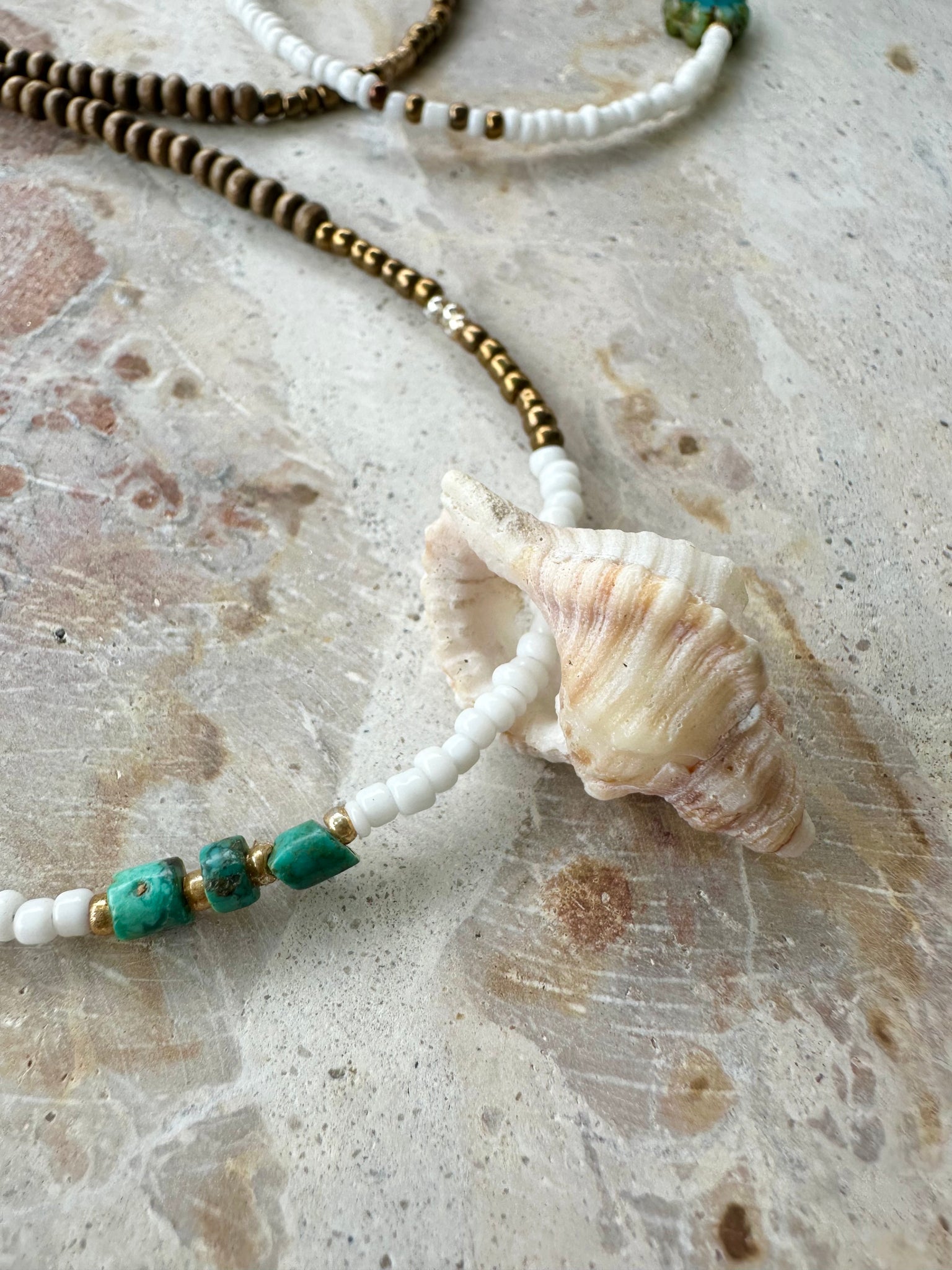 Beach Charm Seed Bead Shell Islander Necklace