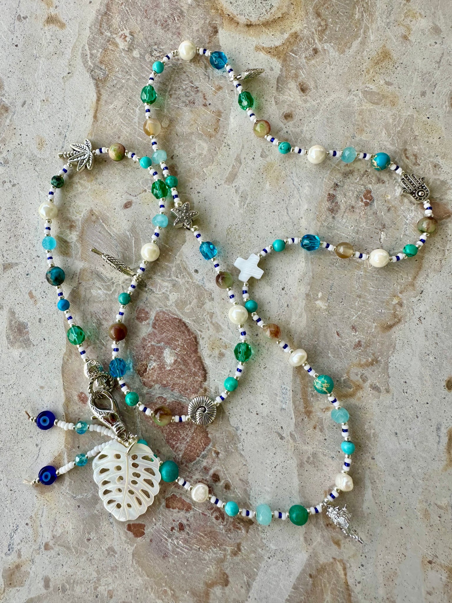 Shell Charm Blue Aqua Silver Bracelet