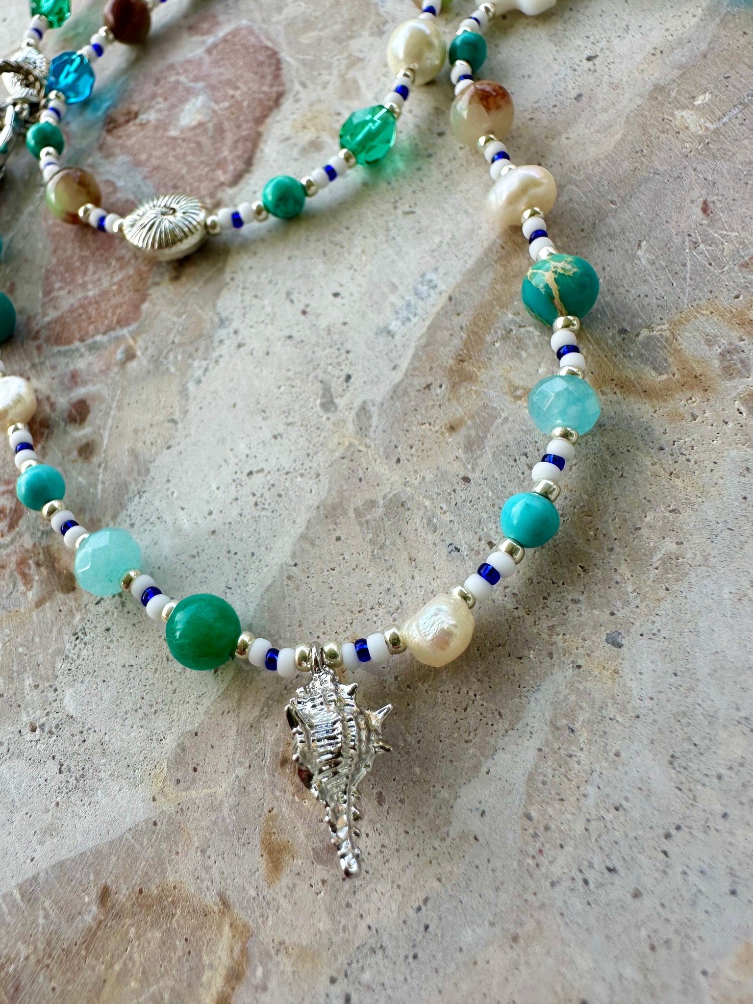 Shell Charm Blue Aqua Silver Bracelet