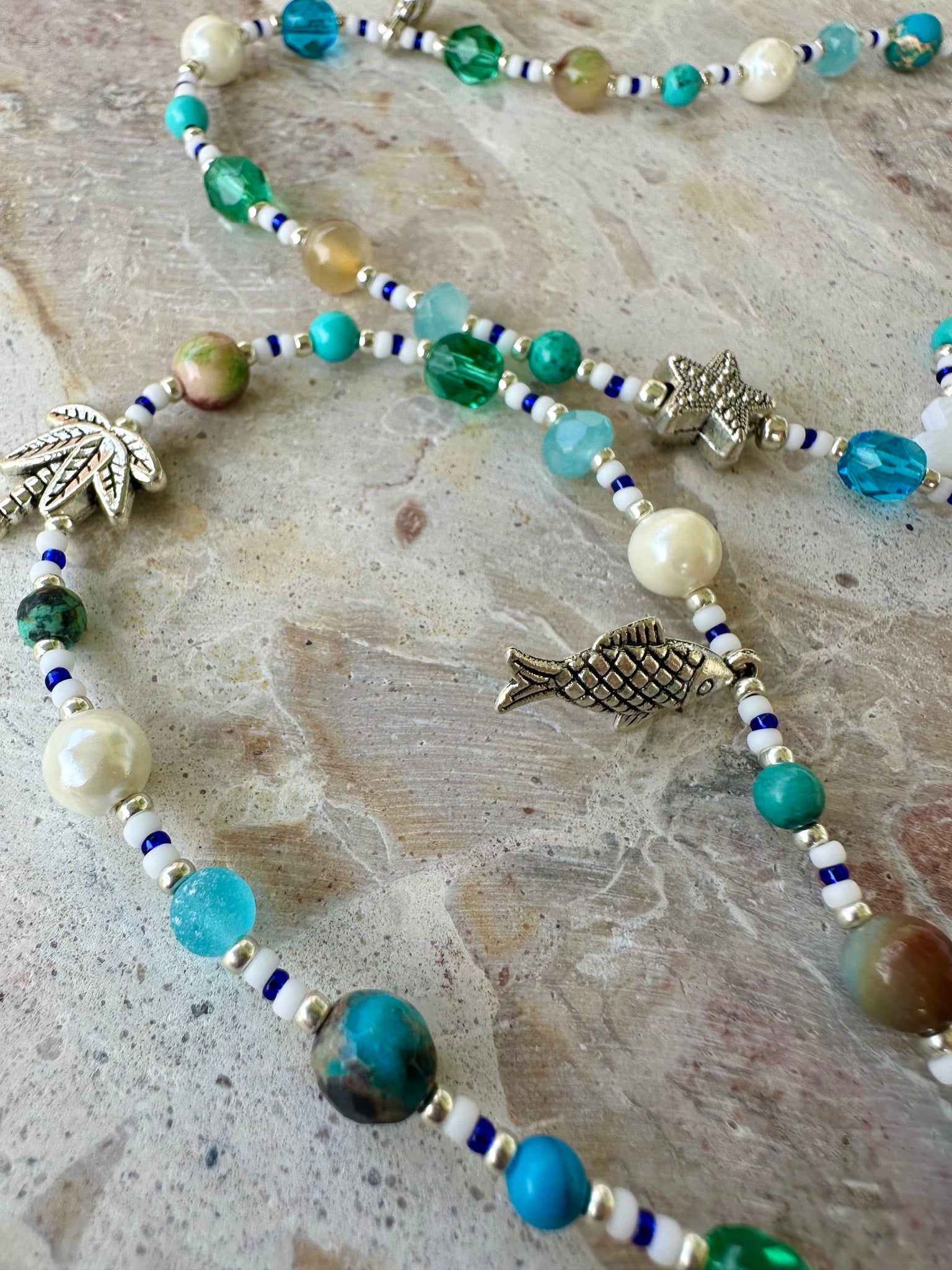 Shell Charm Blue Aqua Silver Bracelet