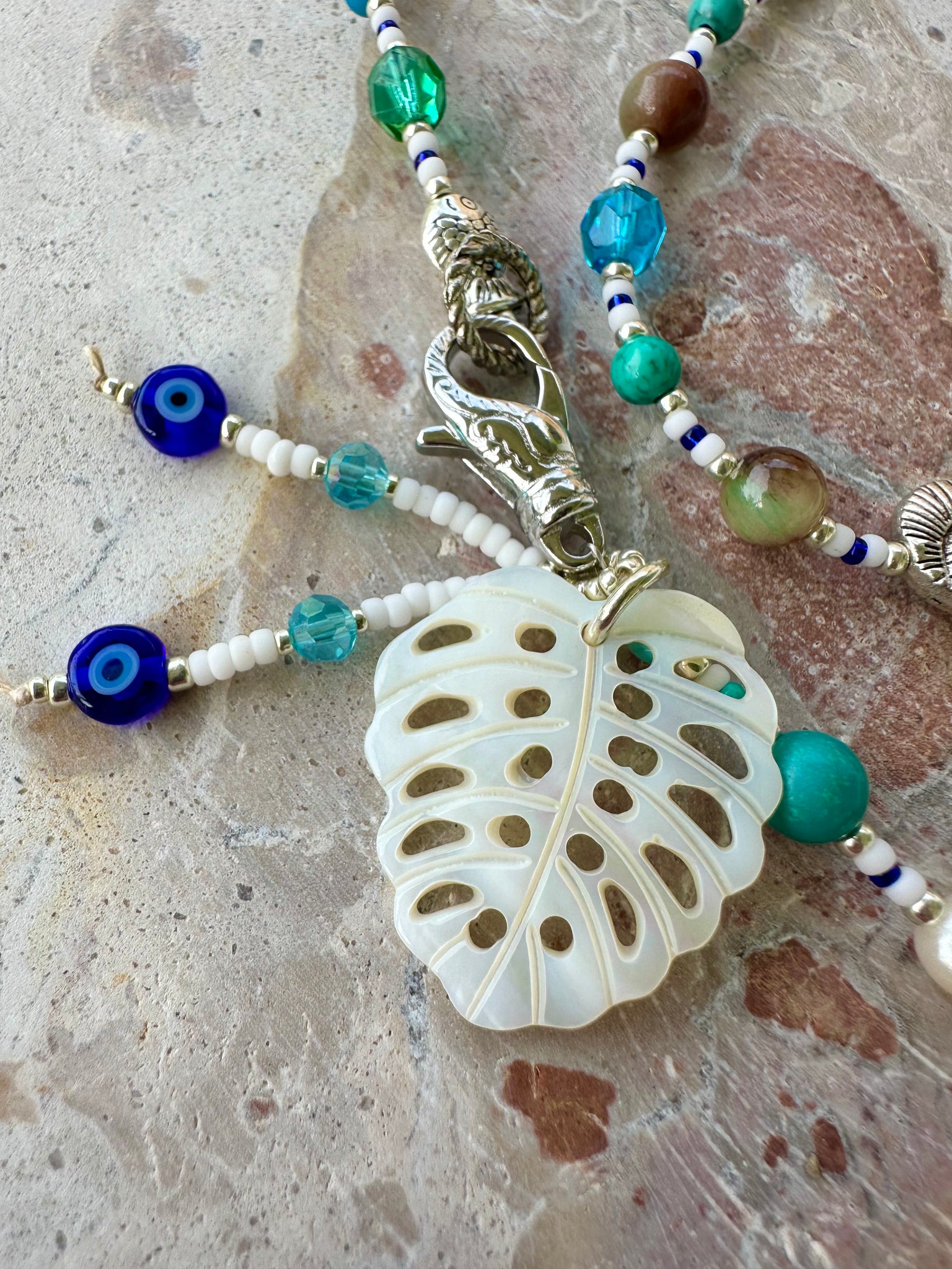 Shell Charm Blue Aqua Silver Bracelet