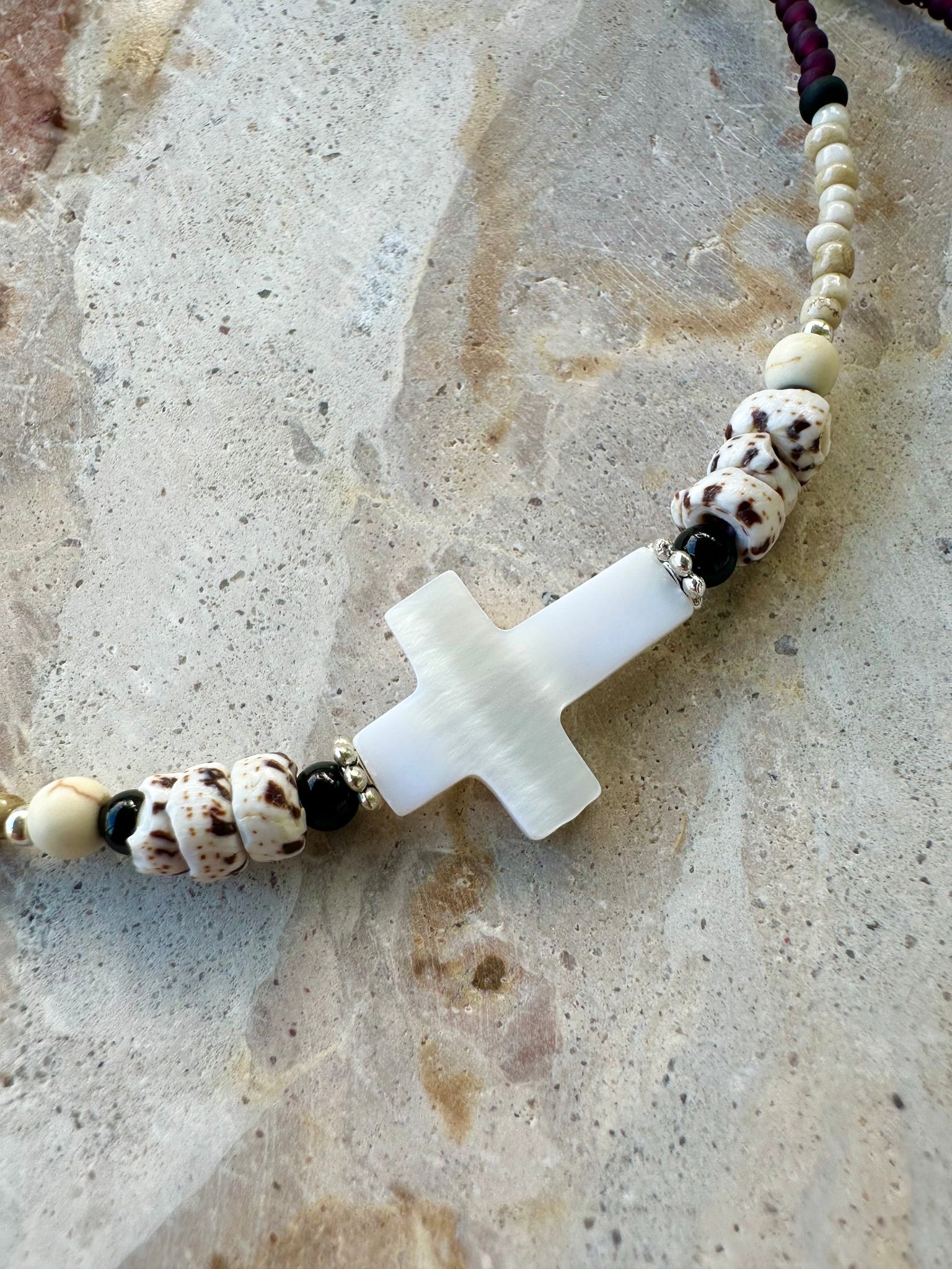 Pukka Shell Cross Seed Bead Necklace