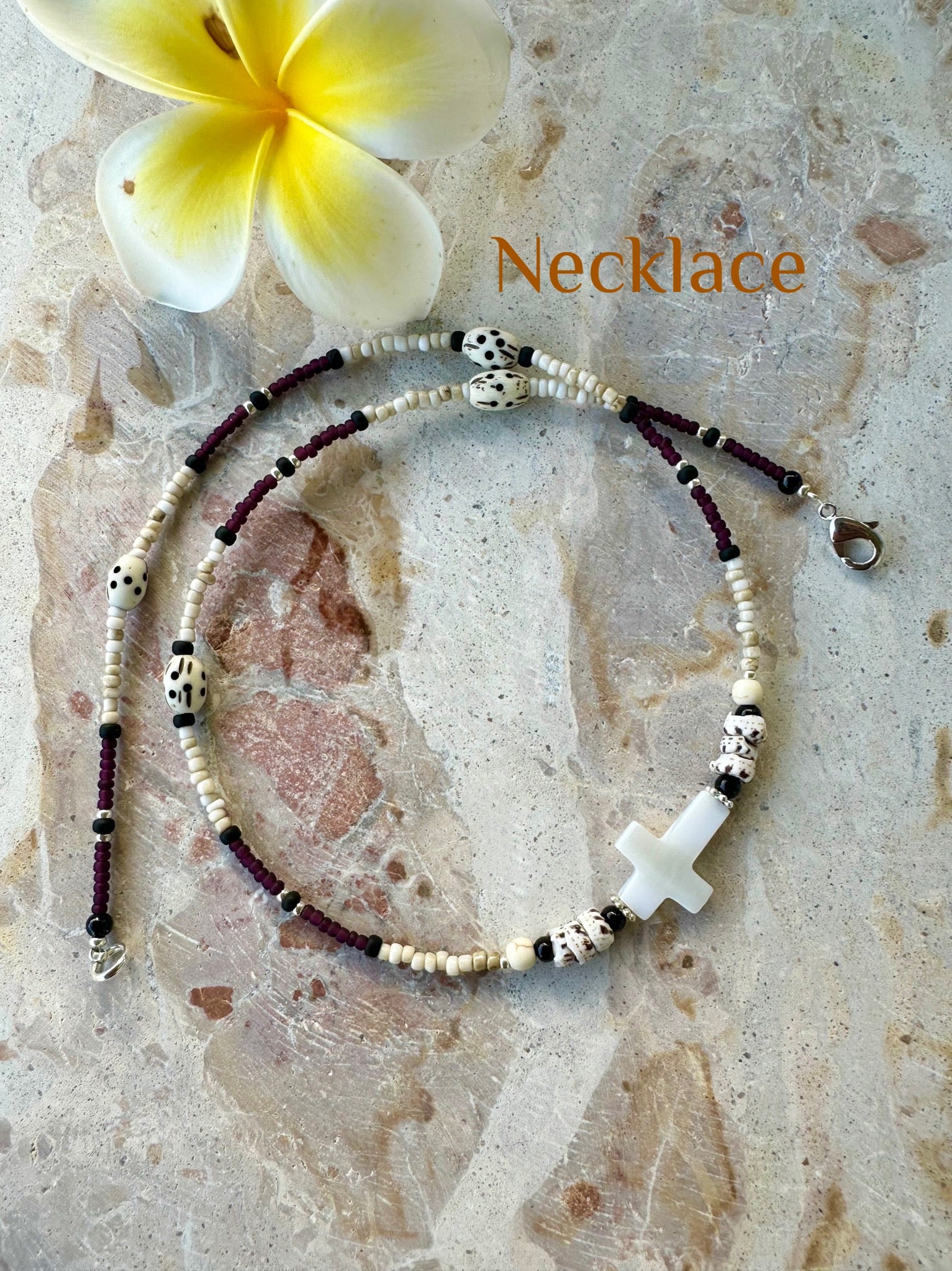 Pukka Shell Cross Seed Bead Necklace