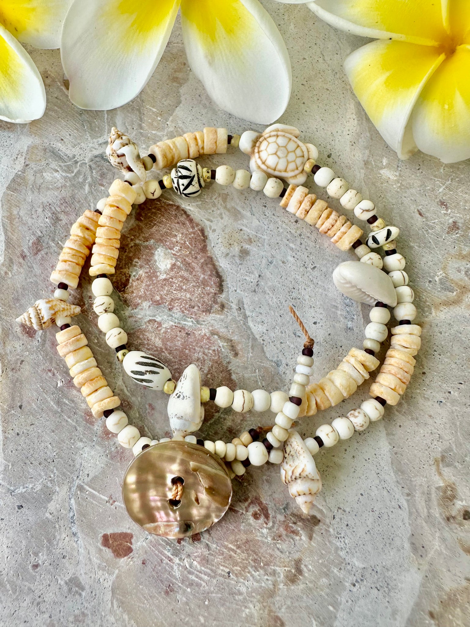 Boho Sandy White Beach Shell Wrap Bracelet