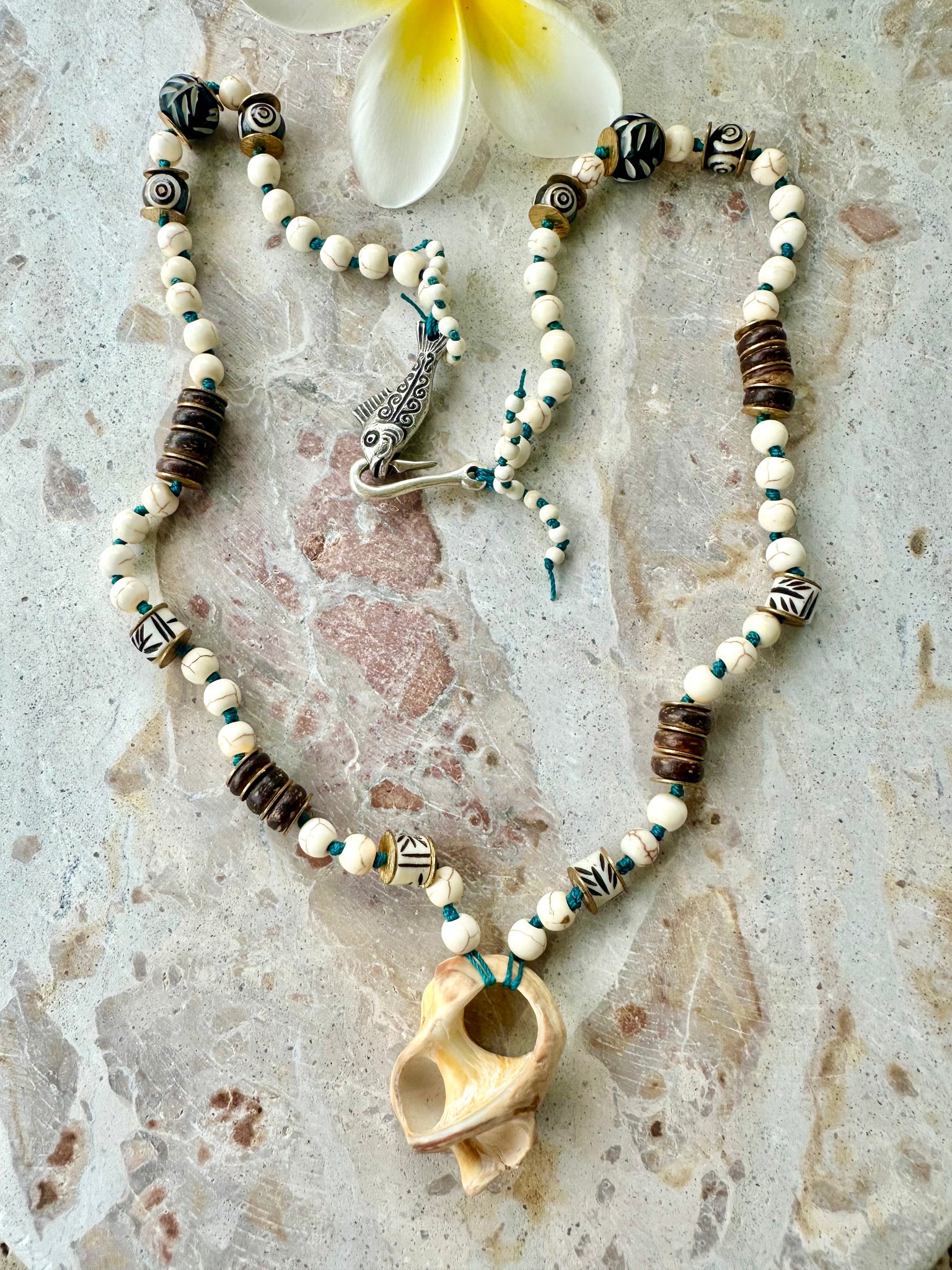 Tribal Shell Knotted Beaded Necklace