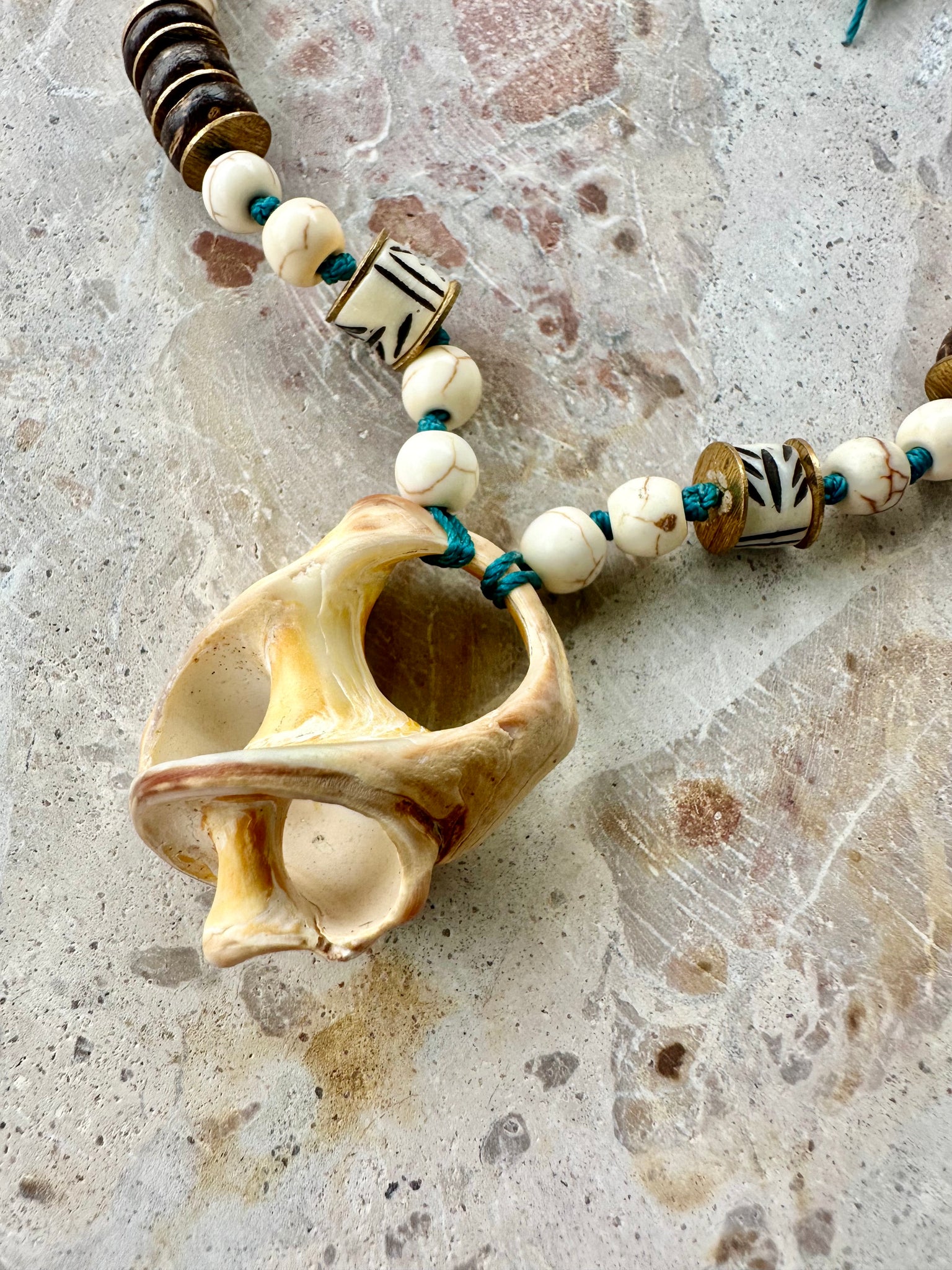 Tribal Shell Knotted Beaded Necklace