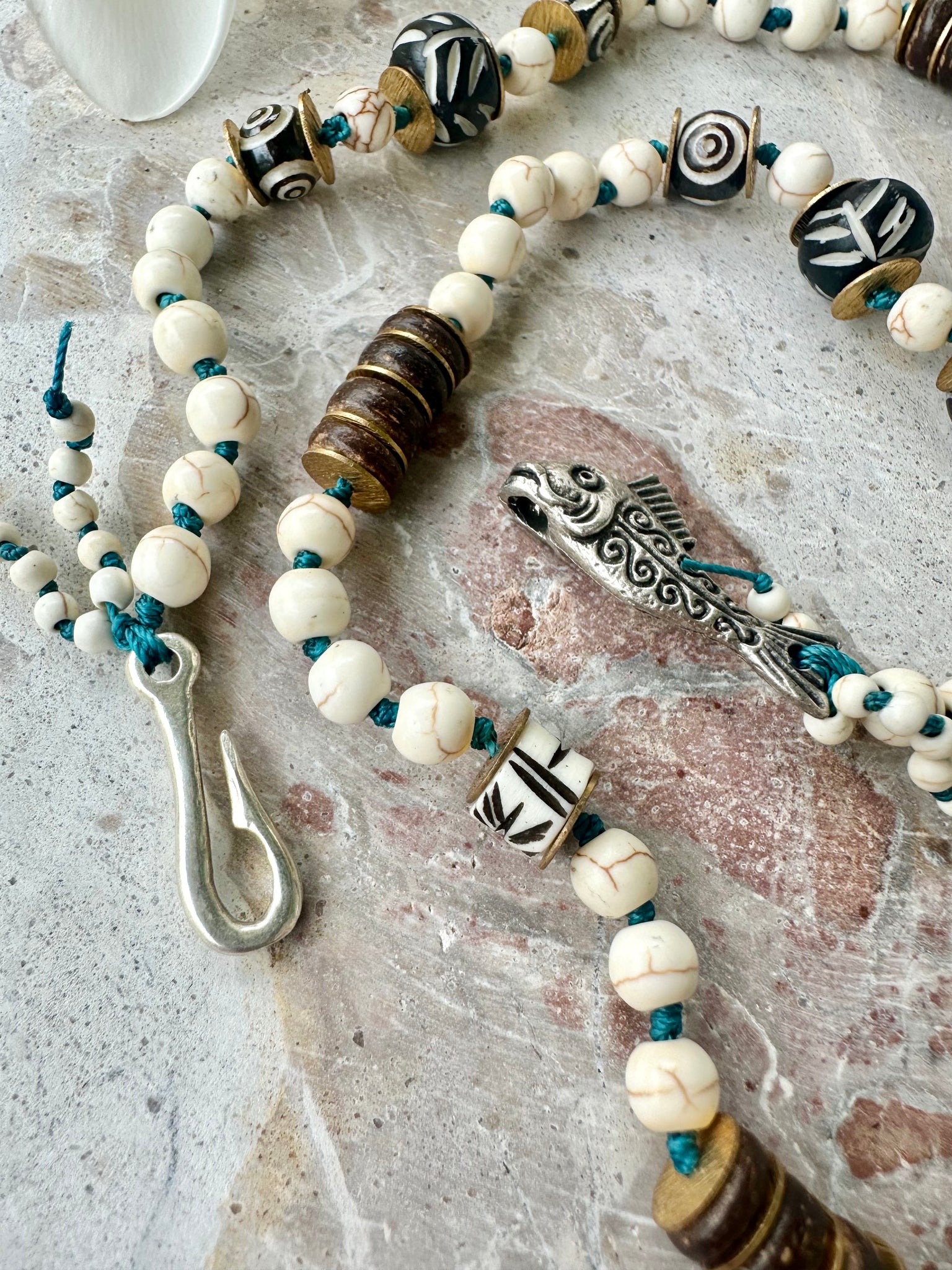 Tribal Shell Knotted Beaded Necklace