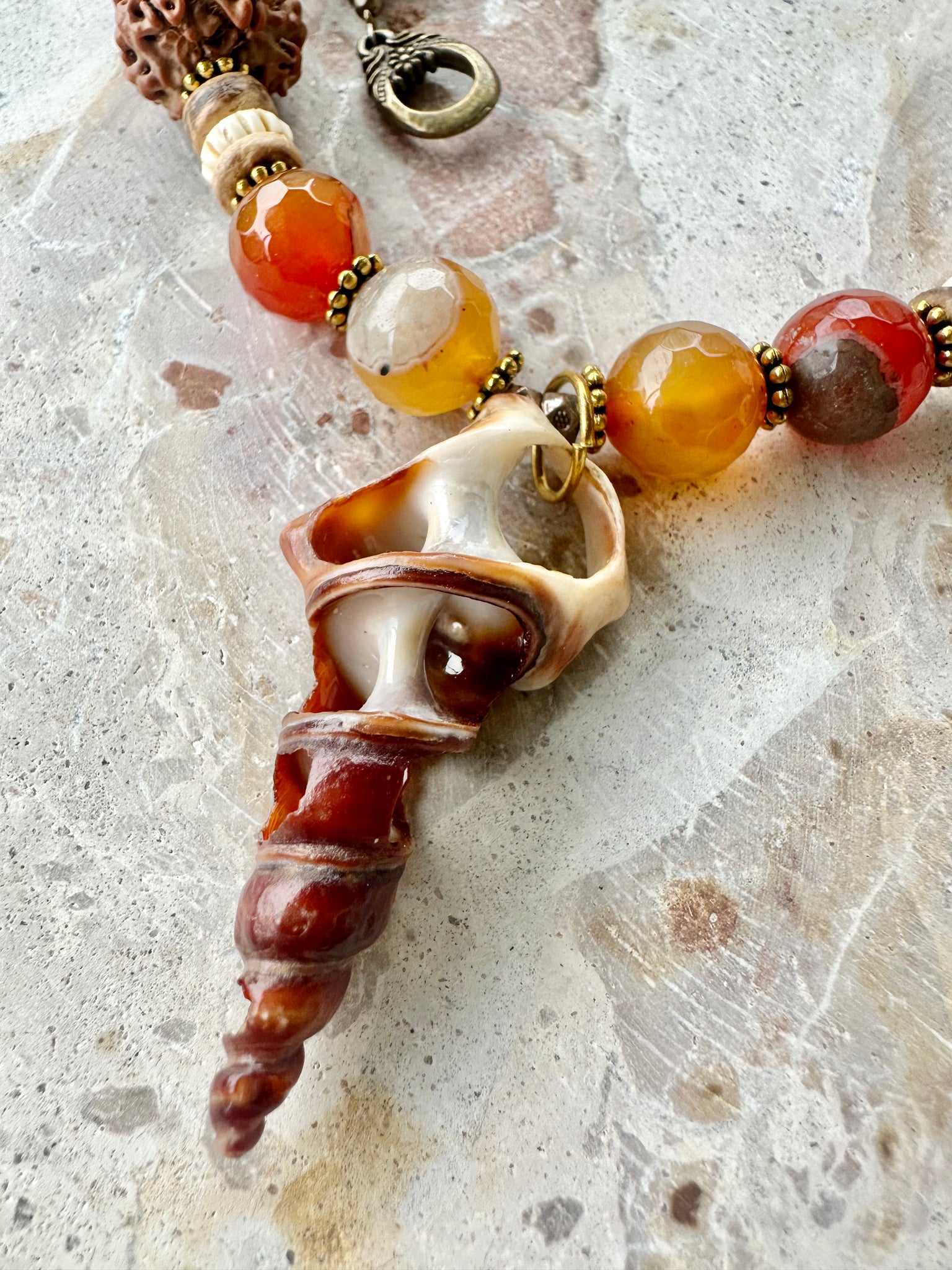 African Trade Bead Rudraksha Nut Shell Necklace