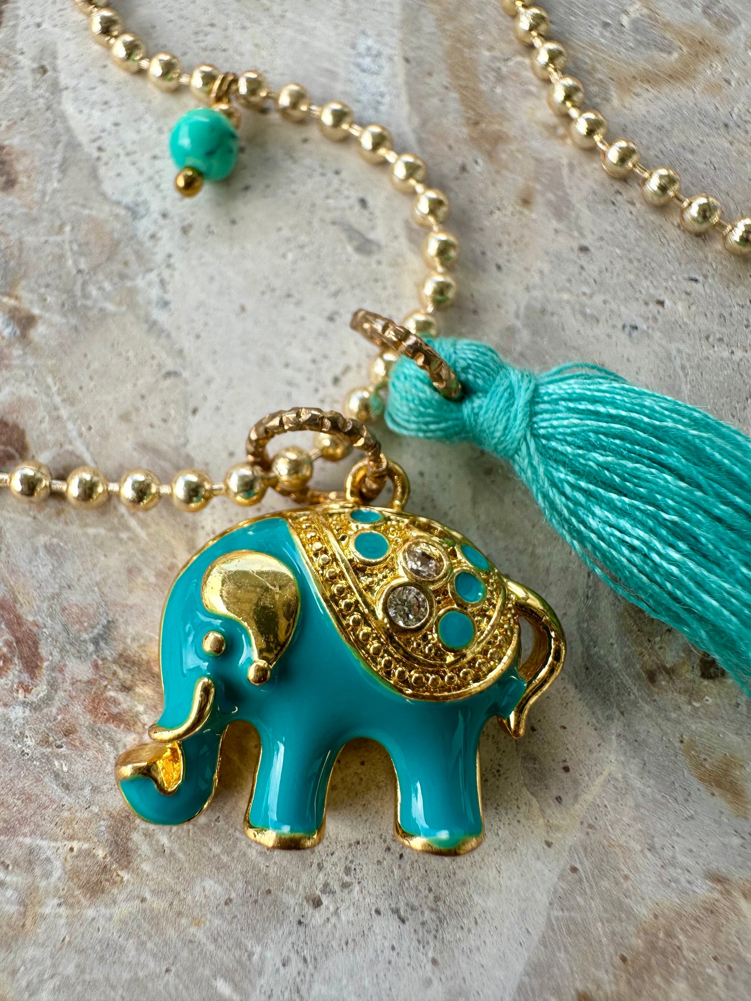 Elephant Charm Gold Ball Necklace