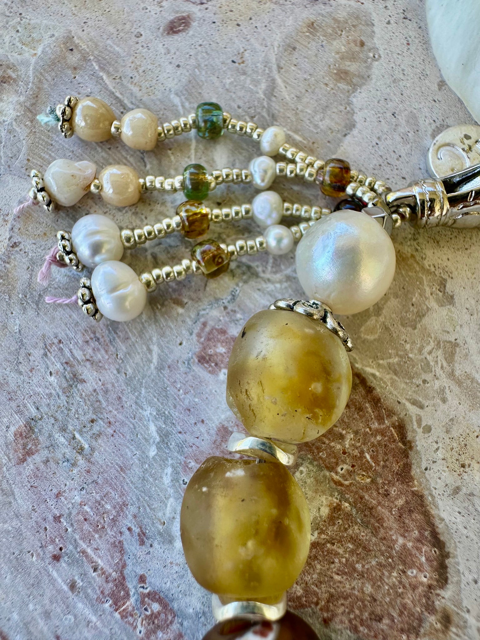 Sunset Shell Beaded Pearl Glass Bracelet