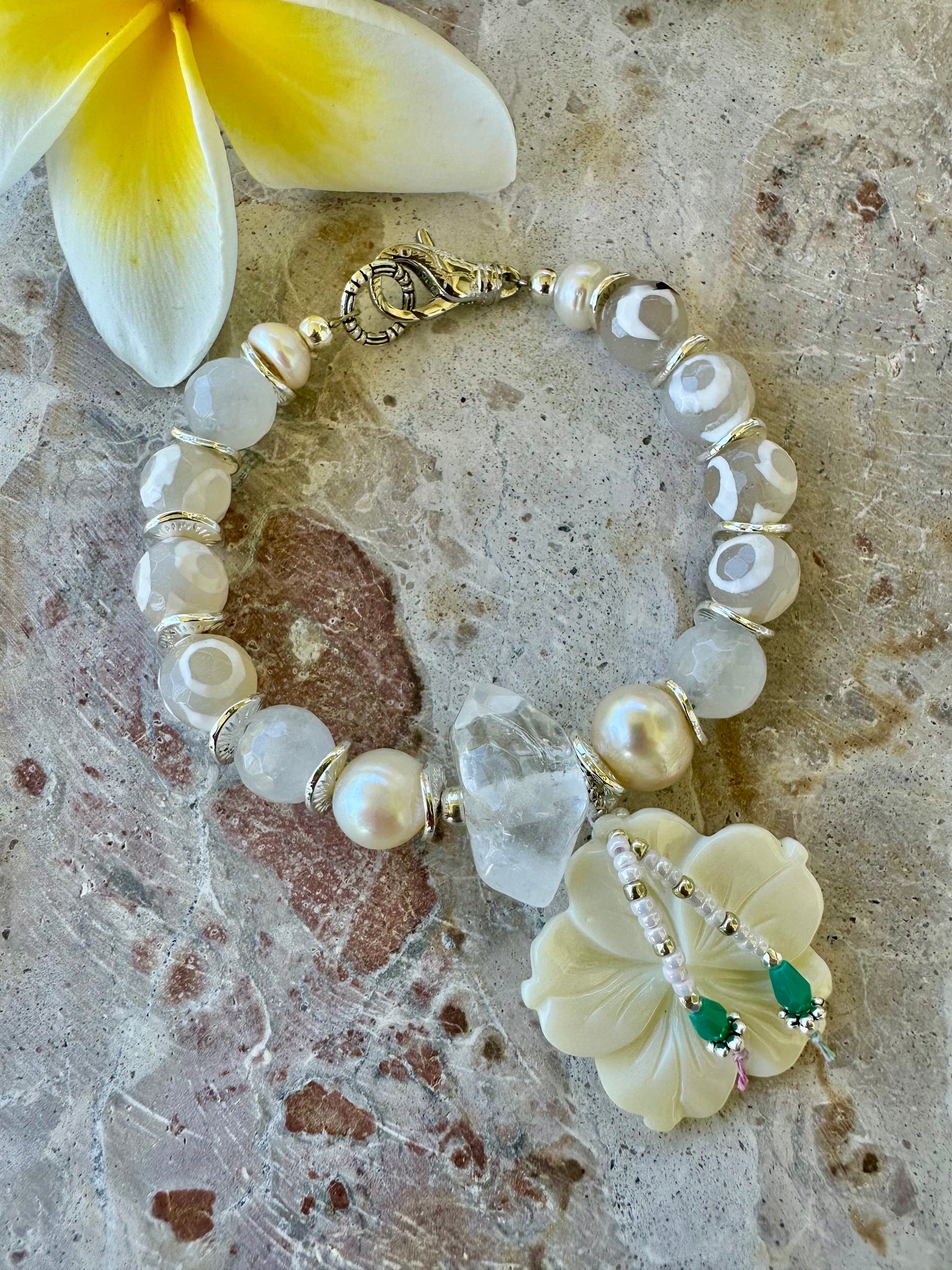 Hawaii Flower Charm Stone Bracelet