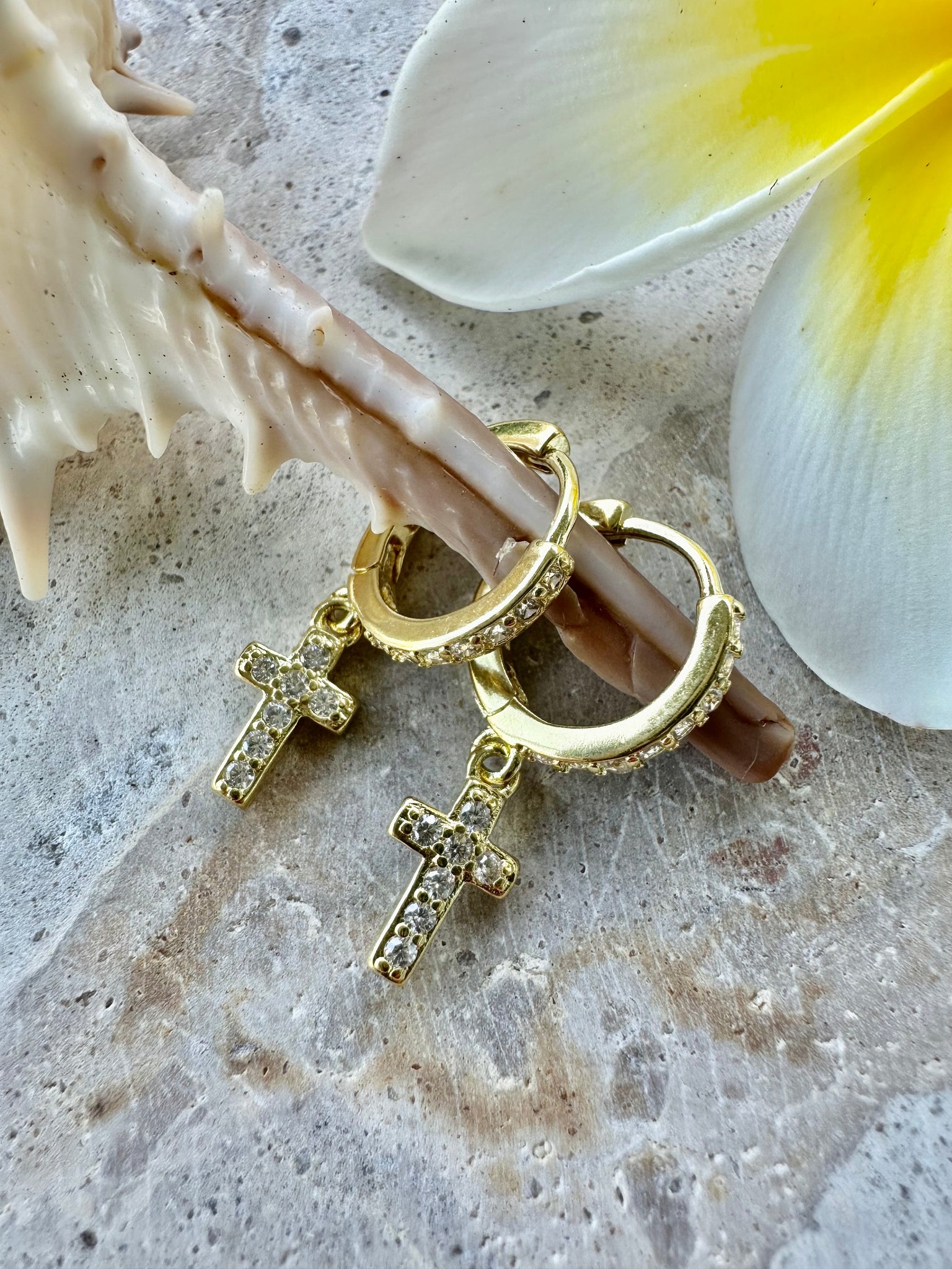 Gold Cross Crystal Earrings
