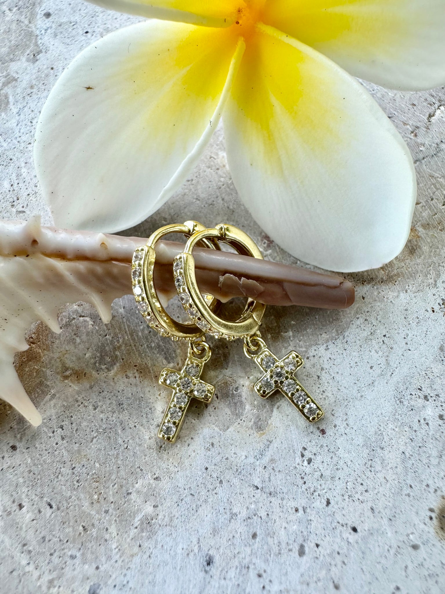 Gold Cross Crystal Earrings
