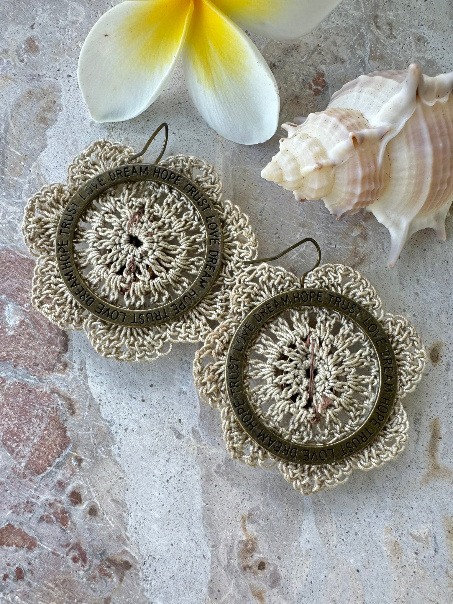 Crochet Gold Cowrie Shell Earrings