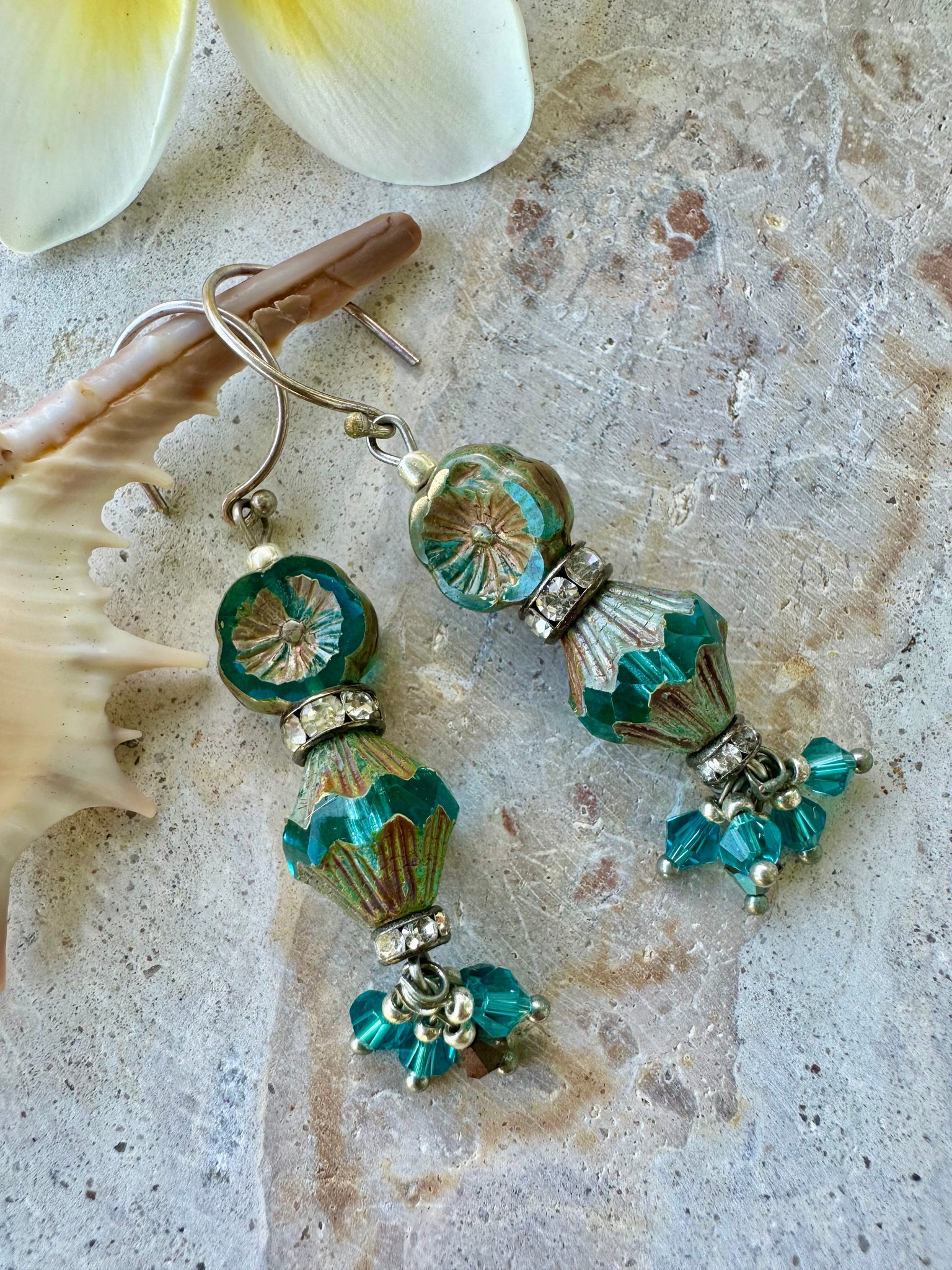 Emerald Green Crystal Boho Earrings