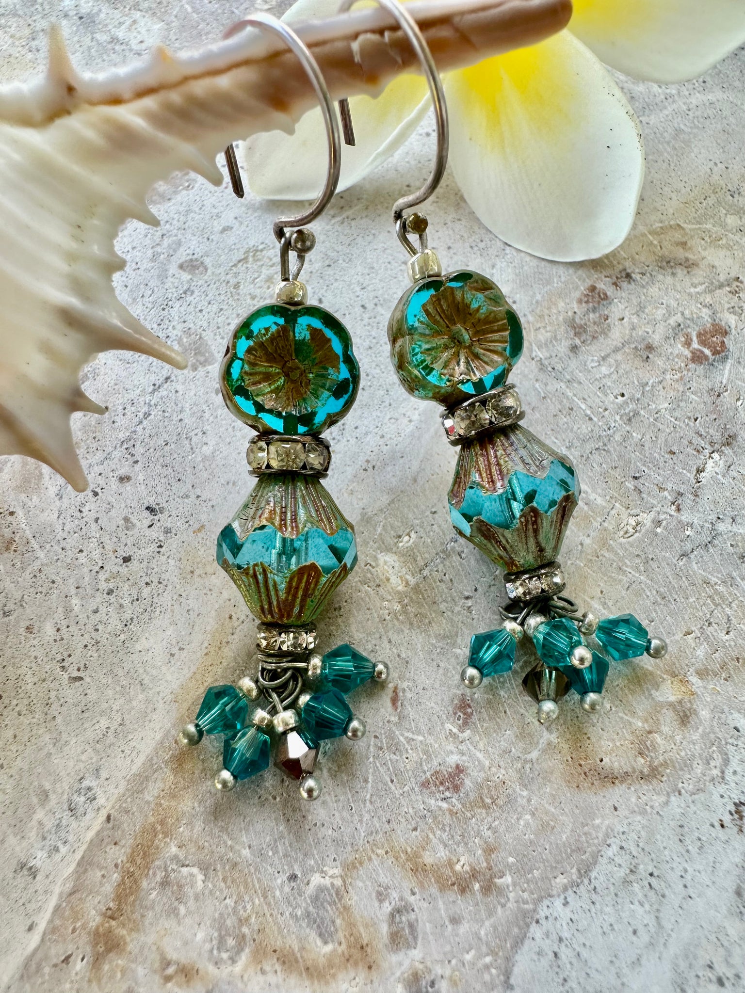 Emerald Green Crystal Boho Earrings