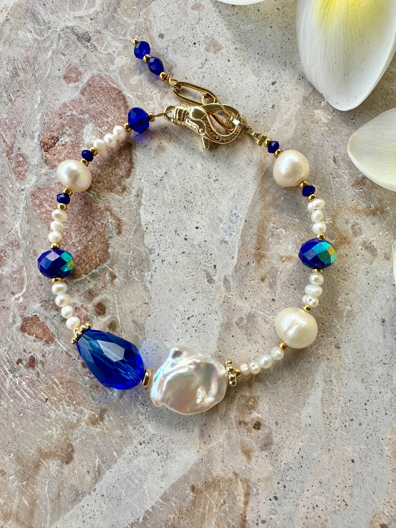 Baroque Pearl Crystal Blue Bracelet