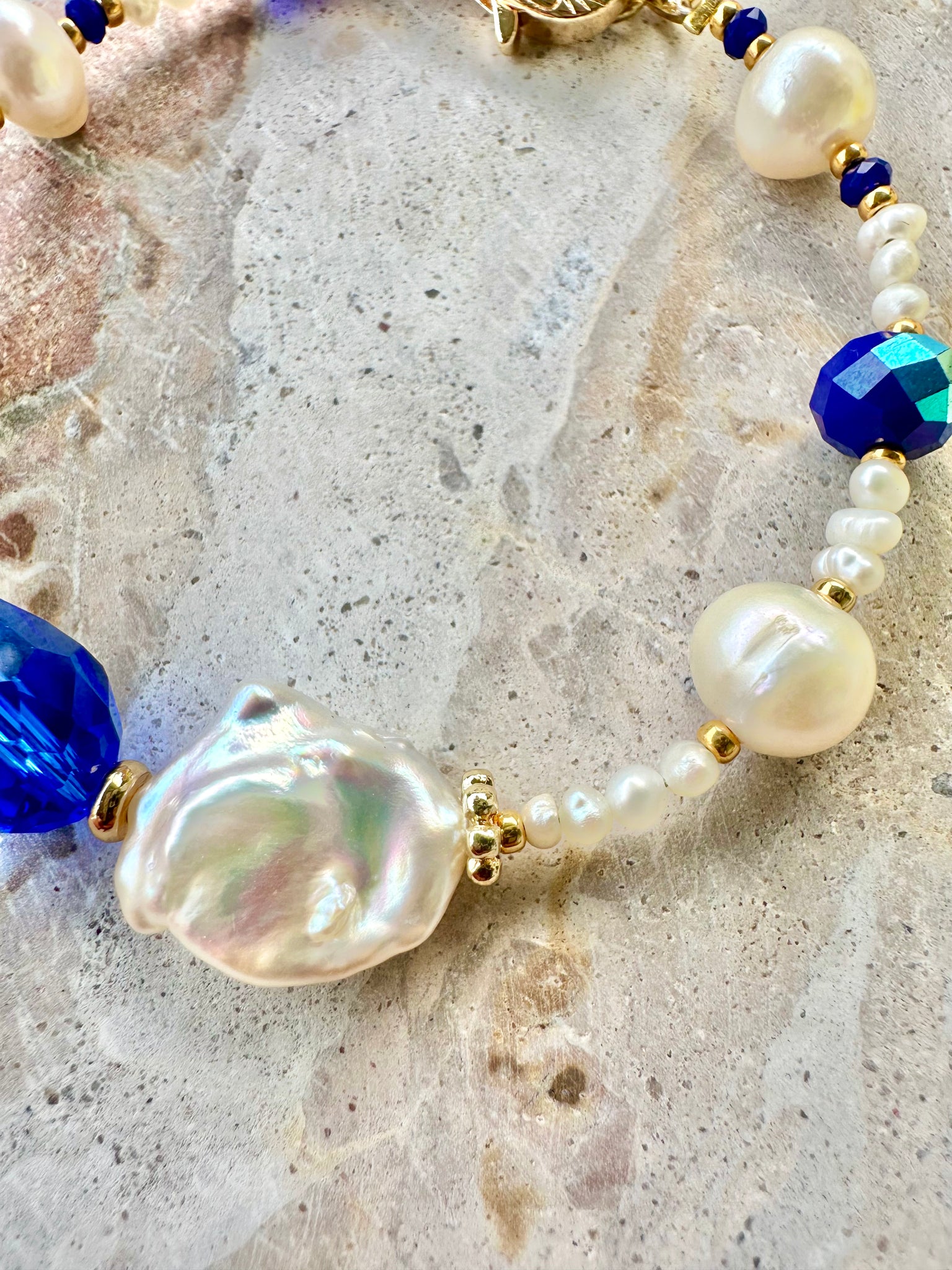 Baroque Pearl Crystal Blue Bracelet