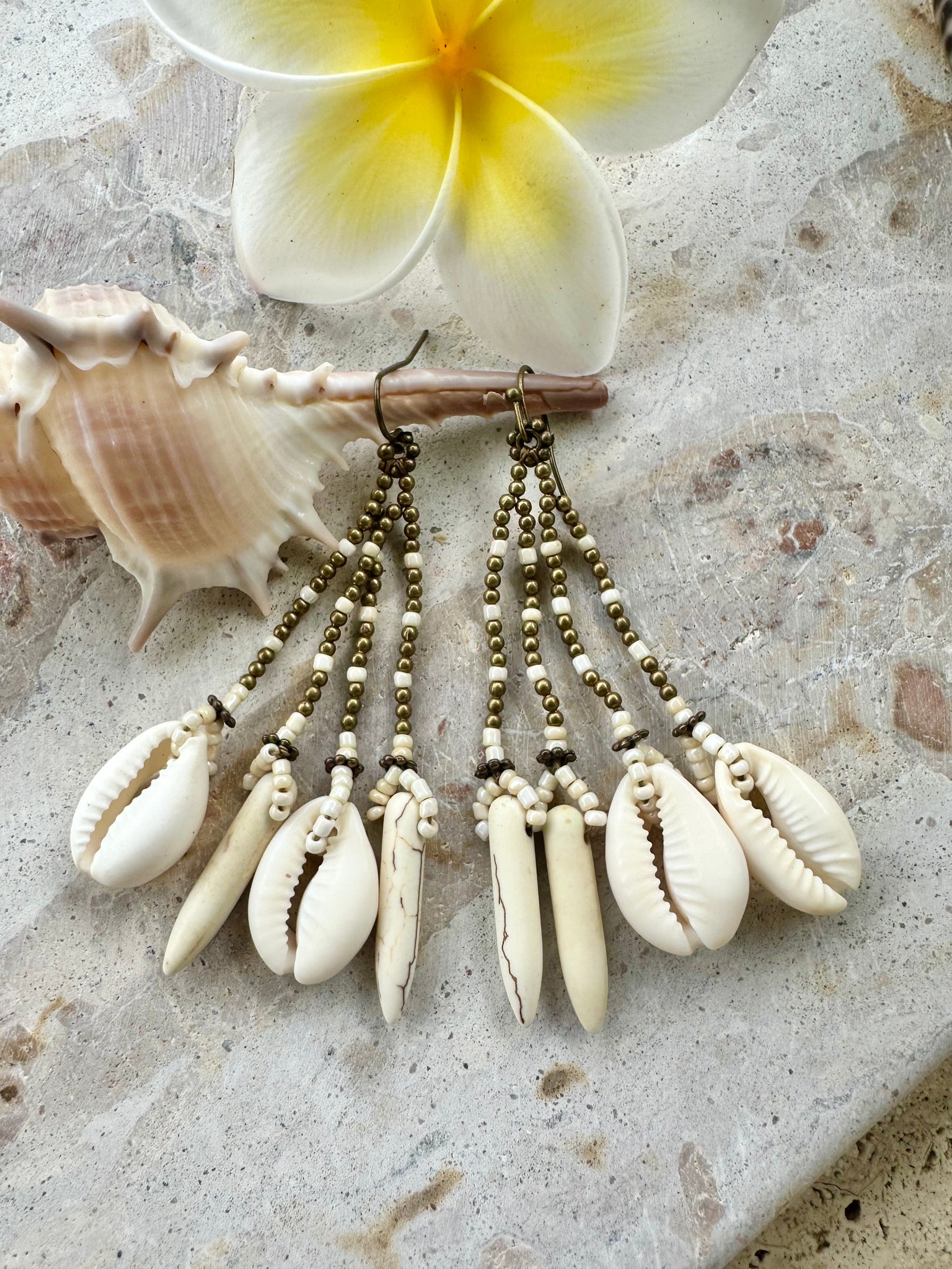 Dangle Tribal Cowrie Shell Earrings