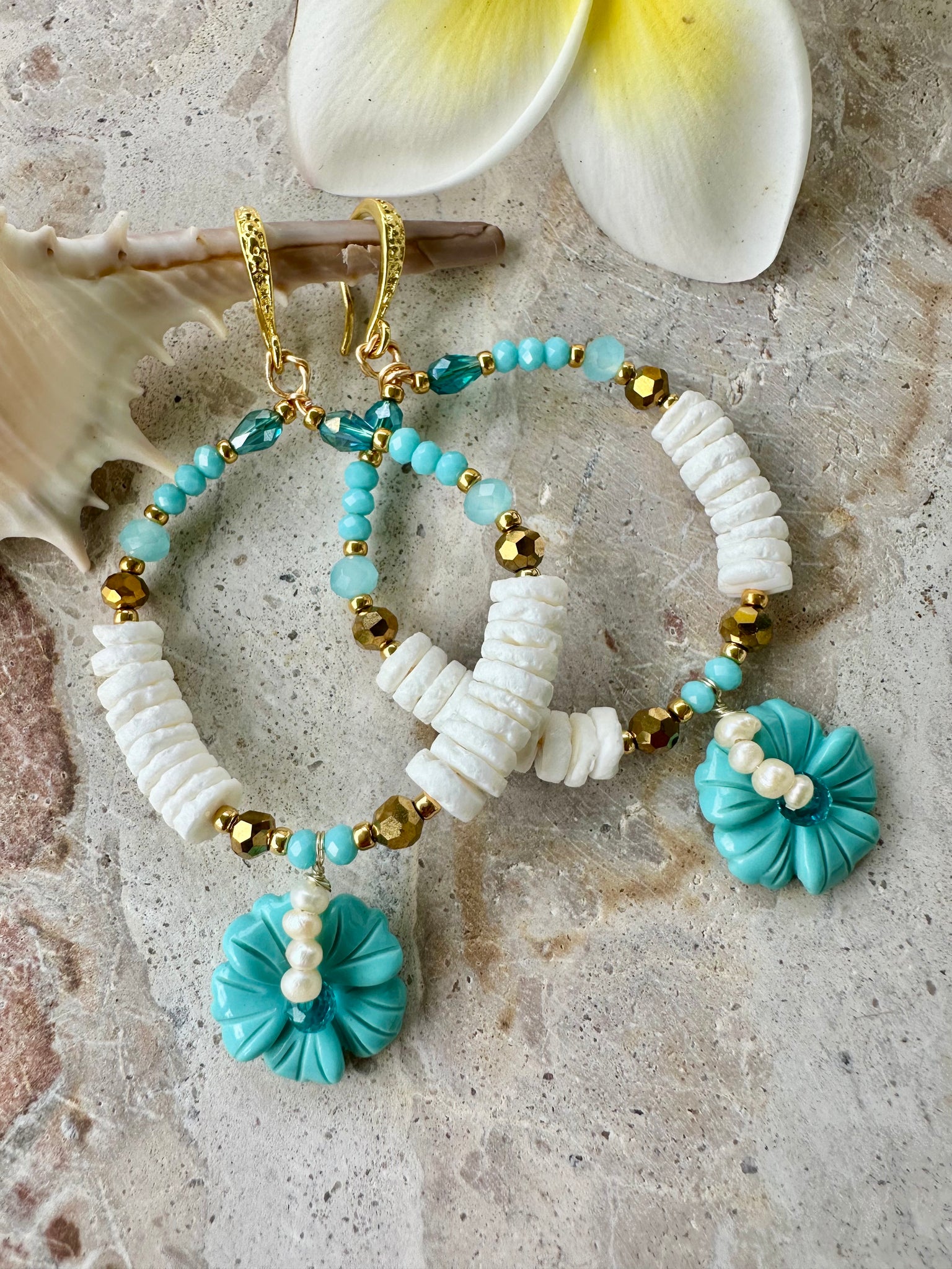 Blue Hawaii Heishi Shell Earrings