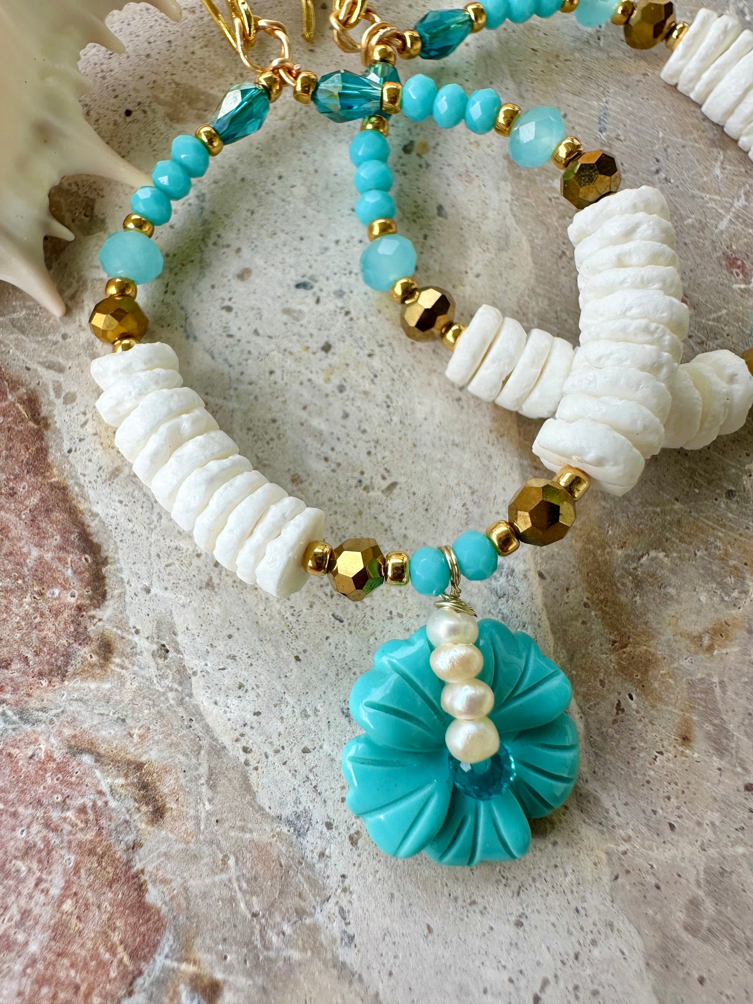 Blue Hawaii Heishi Shell Earrings