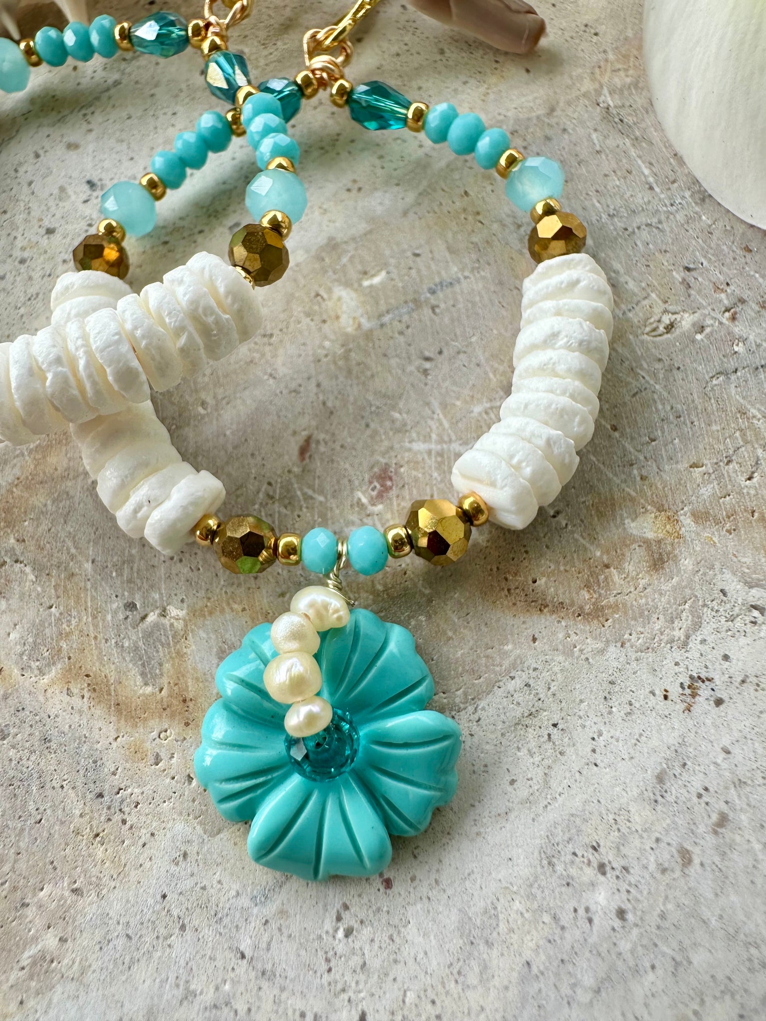 Blue Hawaii Heishi Shell Earrings