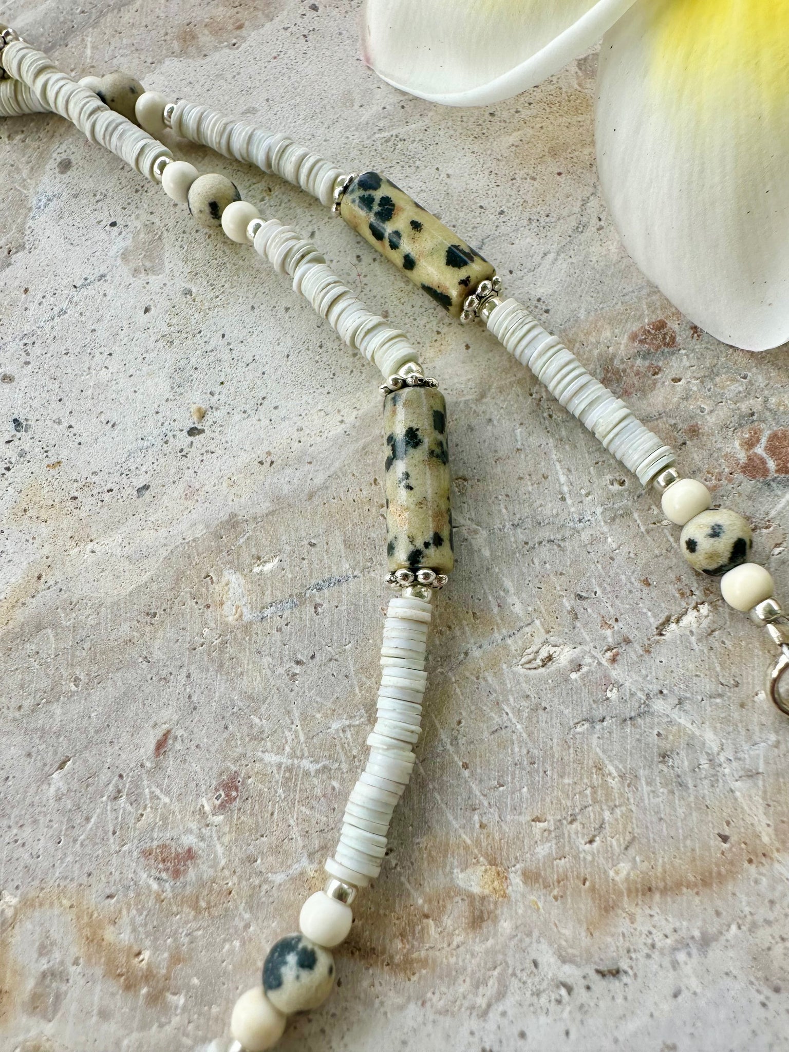 African White Coral Seed Bead Necklace