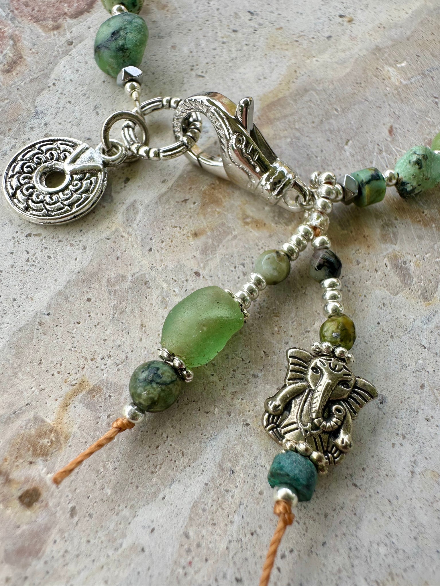 Turquoise Stone Silver Beaded Bracelet