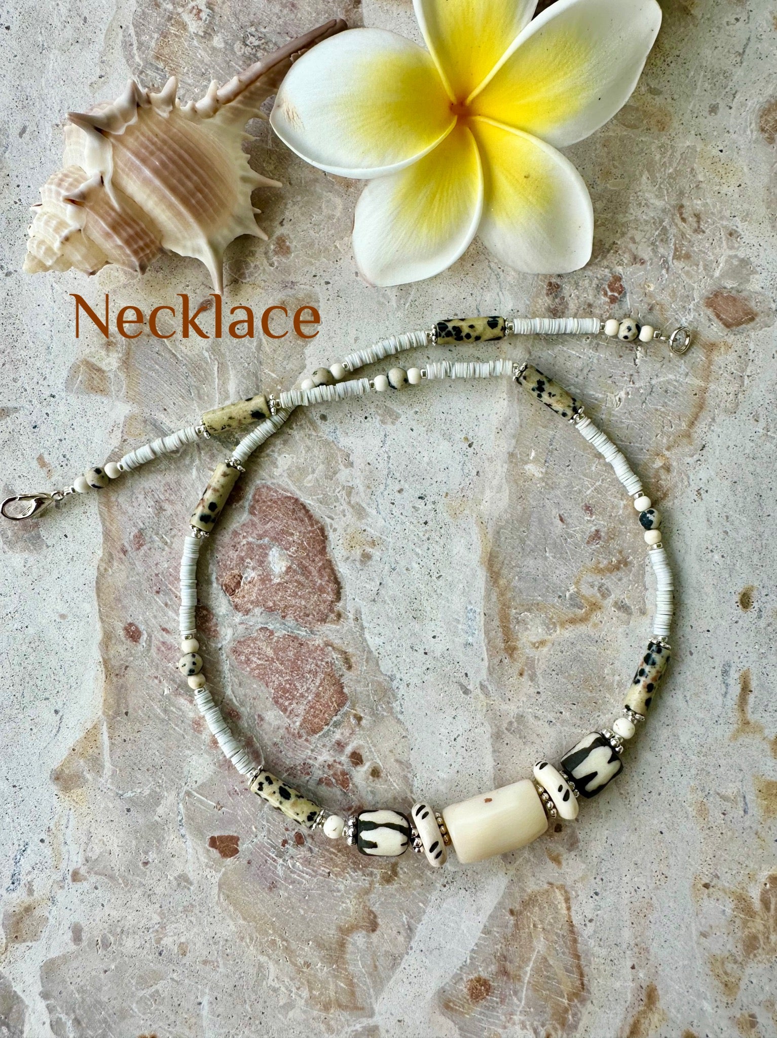 African White Coral Seed Bead Necklace