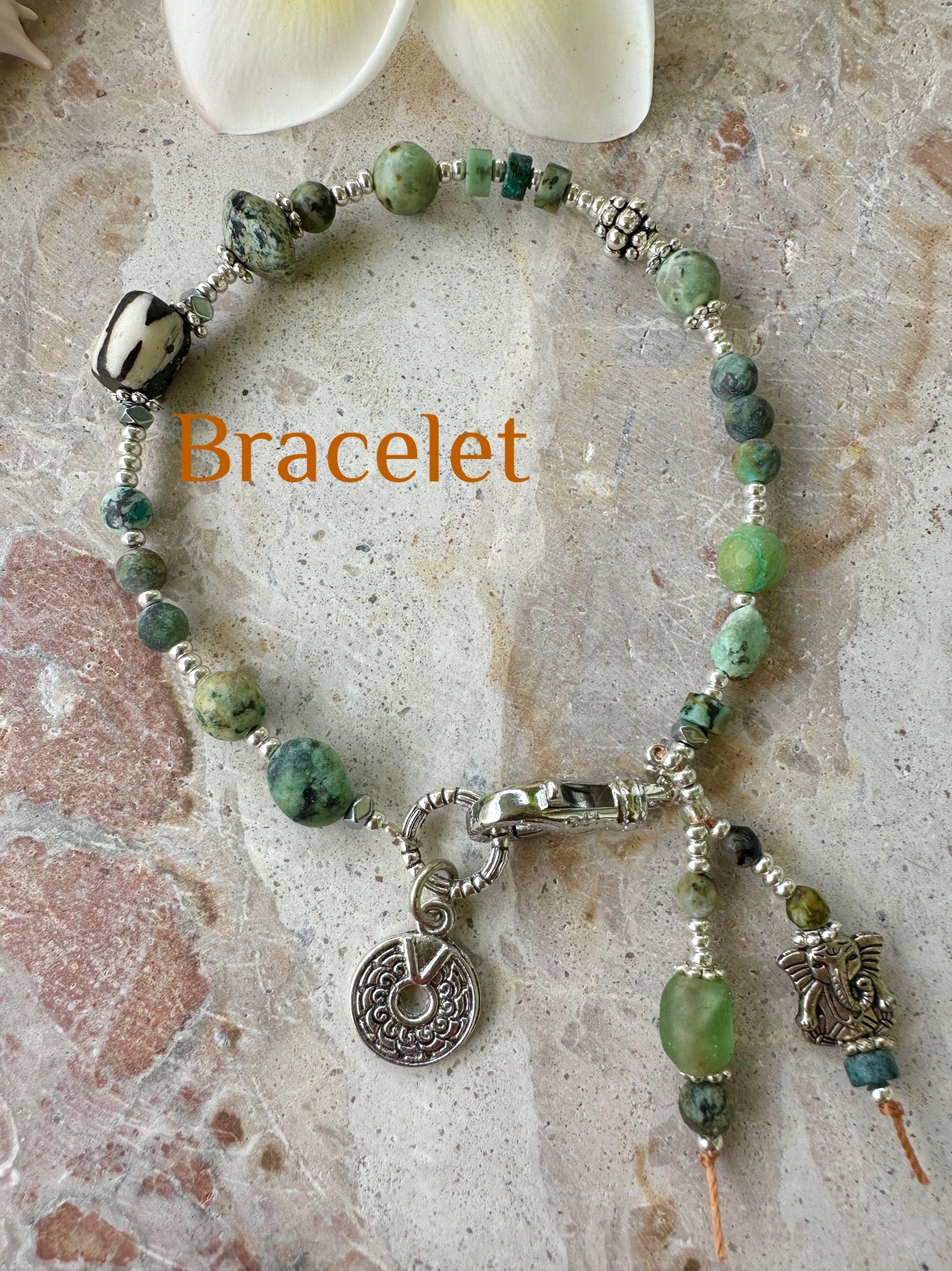 Turquoise Stone Silver Beaded Bracelet