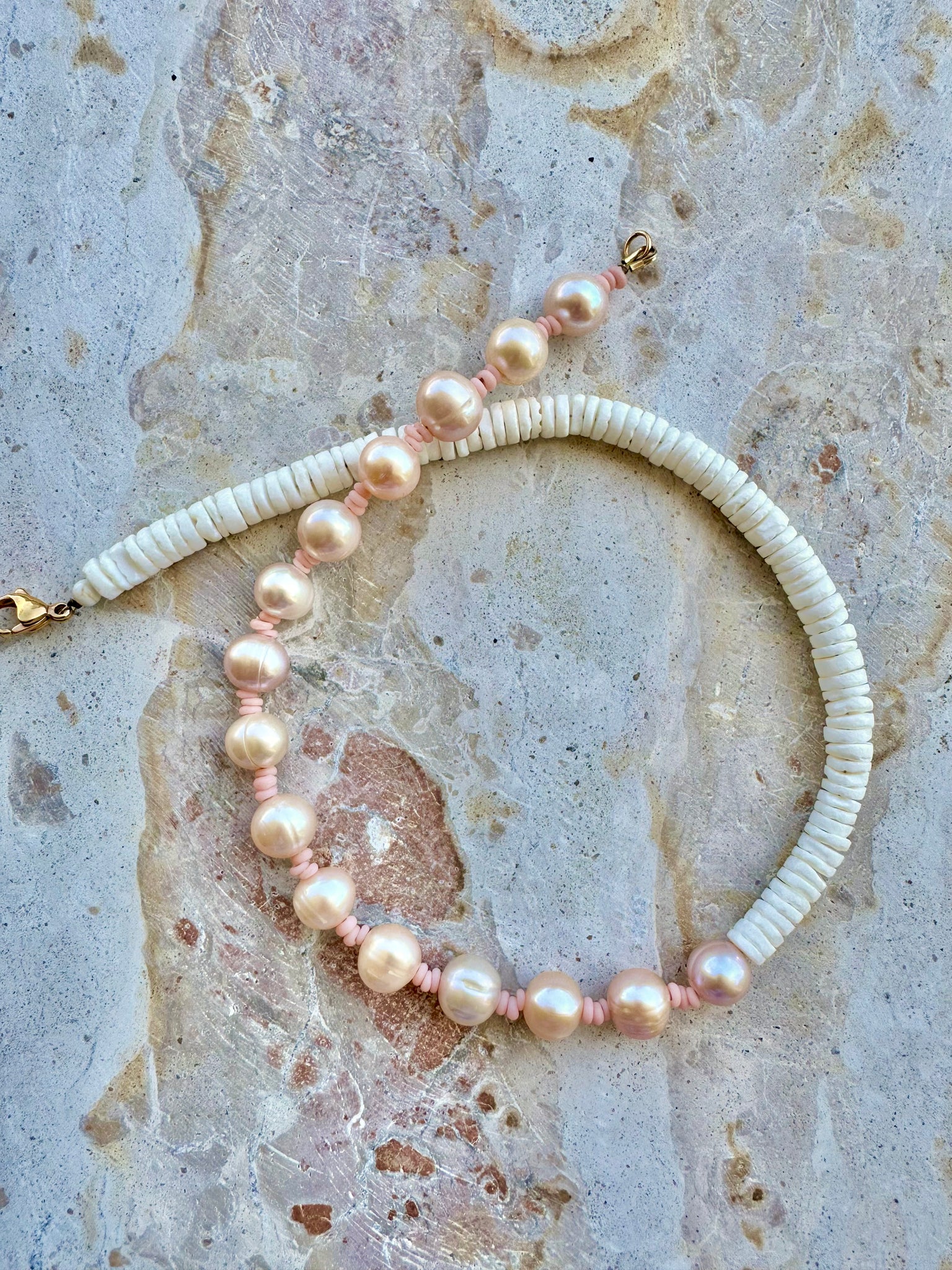 Pink Pearl Heishi Shell Choker - Necklace