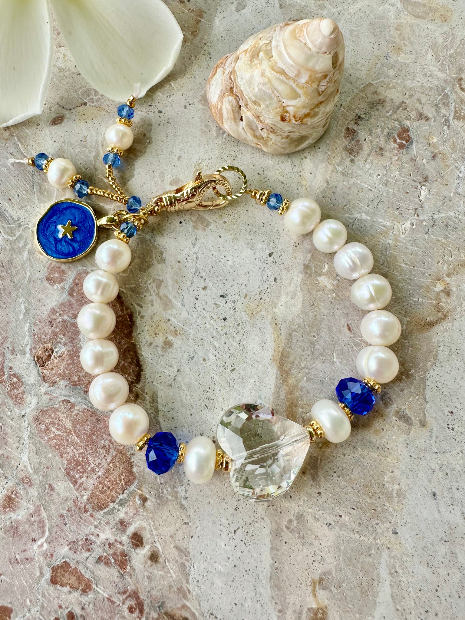 Crystal Charm Heart Pearl Bracelet