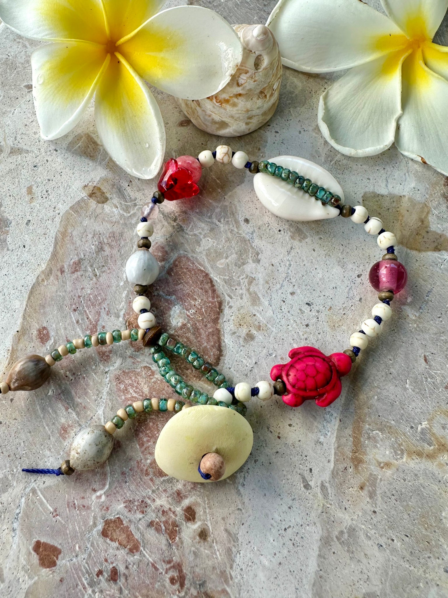 Boho Charm Cowrie Shell Stone Bracelet