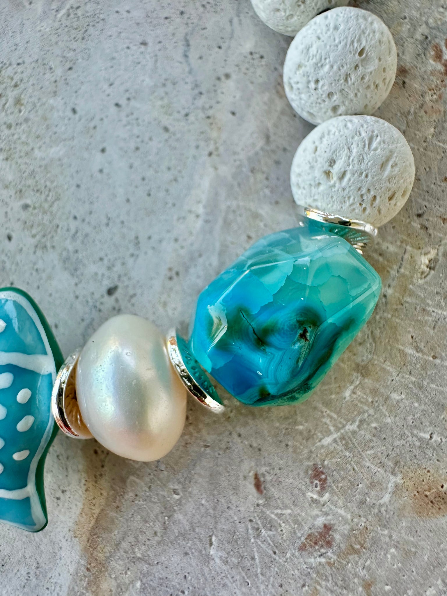 Mediterranean White Stone Pearl Charm Bracelet