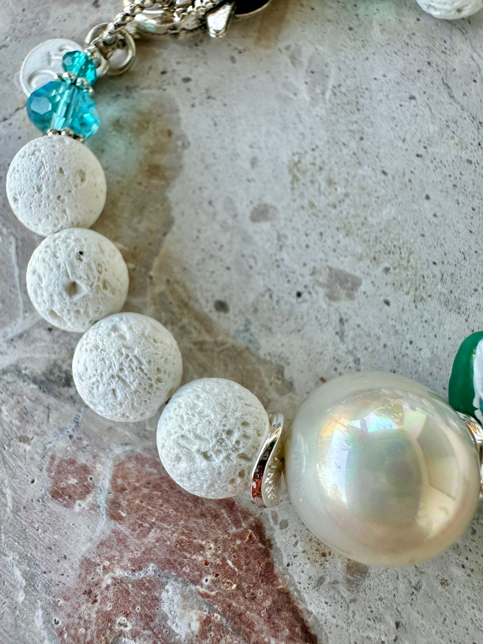 Mediterranean White Stone Pearl Charm Bracelet