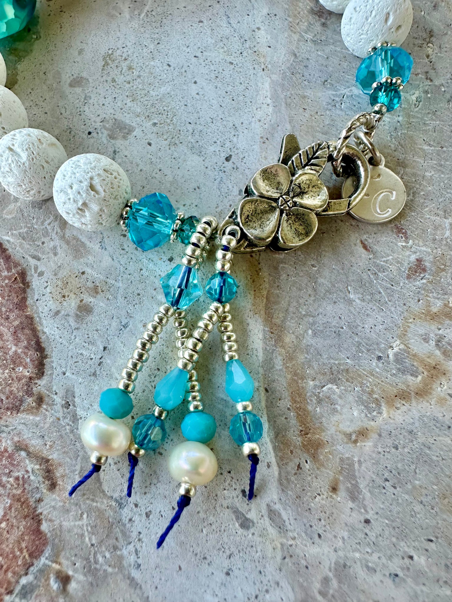 Mediterranean White Stone Pearl Charm Bracelet
