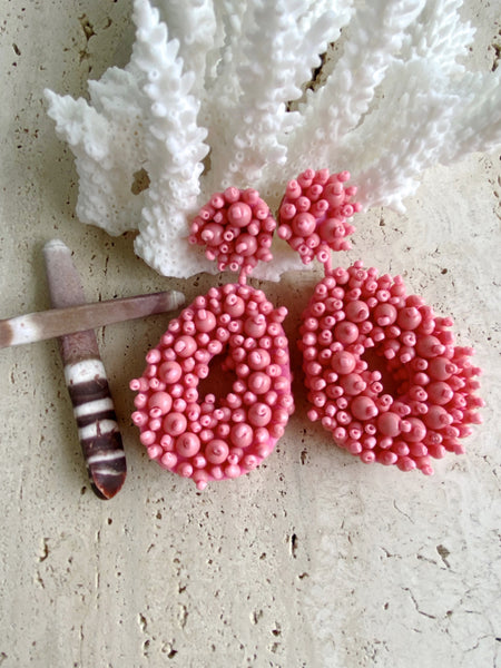 Pink Seed Bead Bollywood Earrings