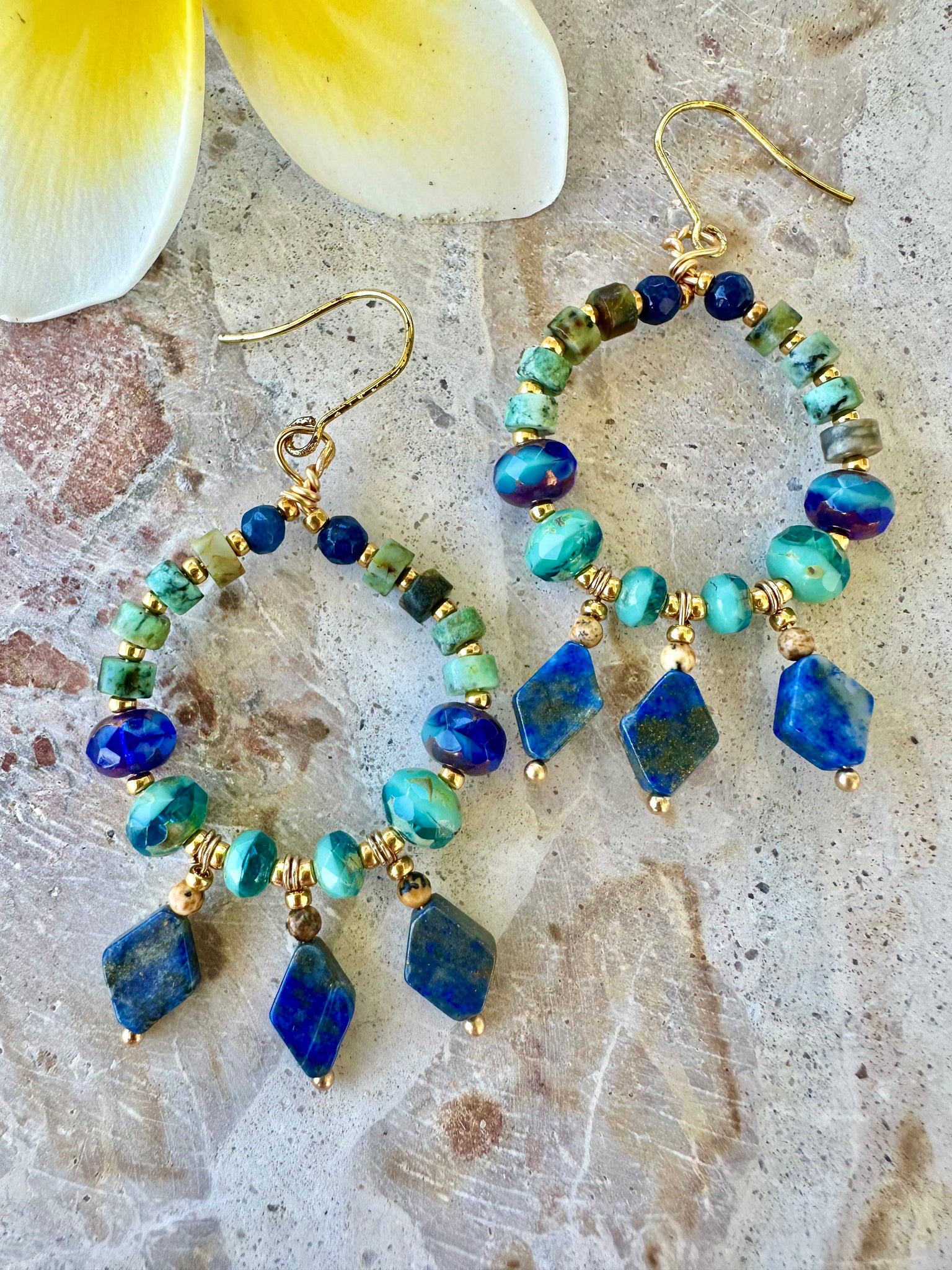 Turquoise Lapis Stone Crystal Earrings
