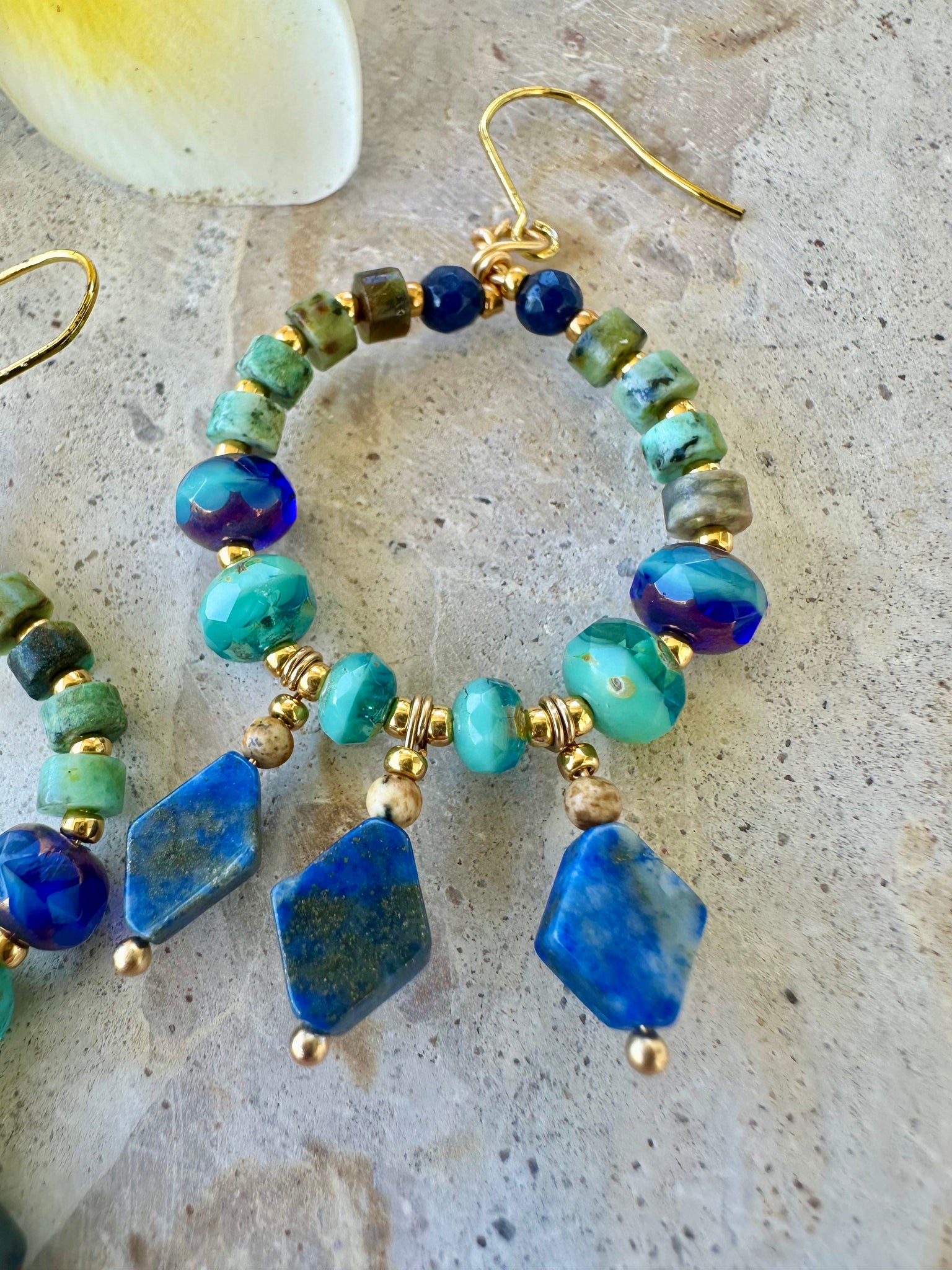 Turquoise Lapis Stone Crystal Earrings