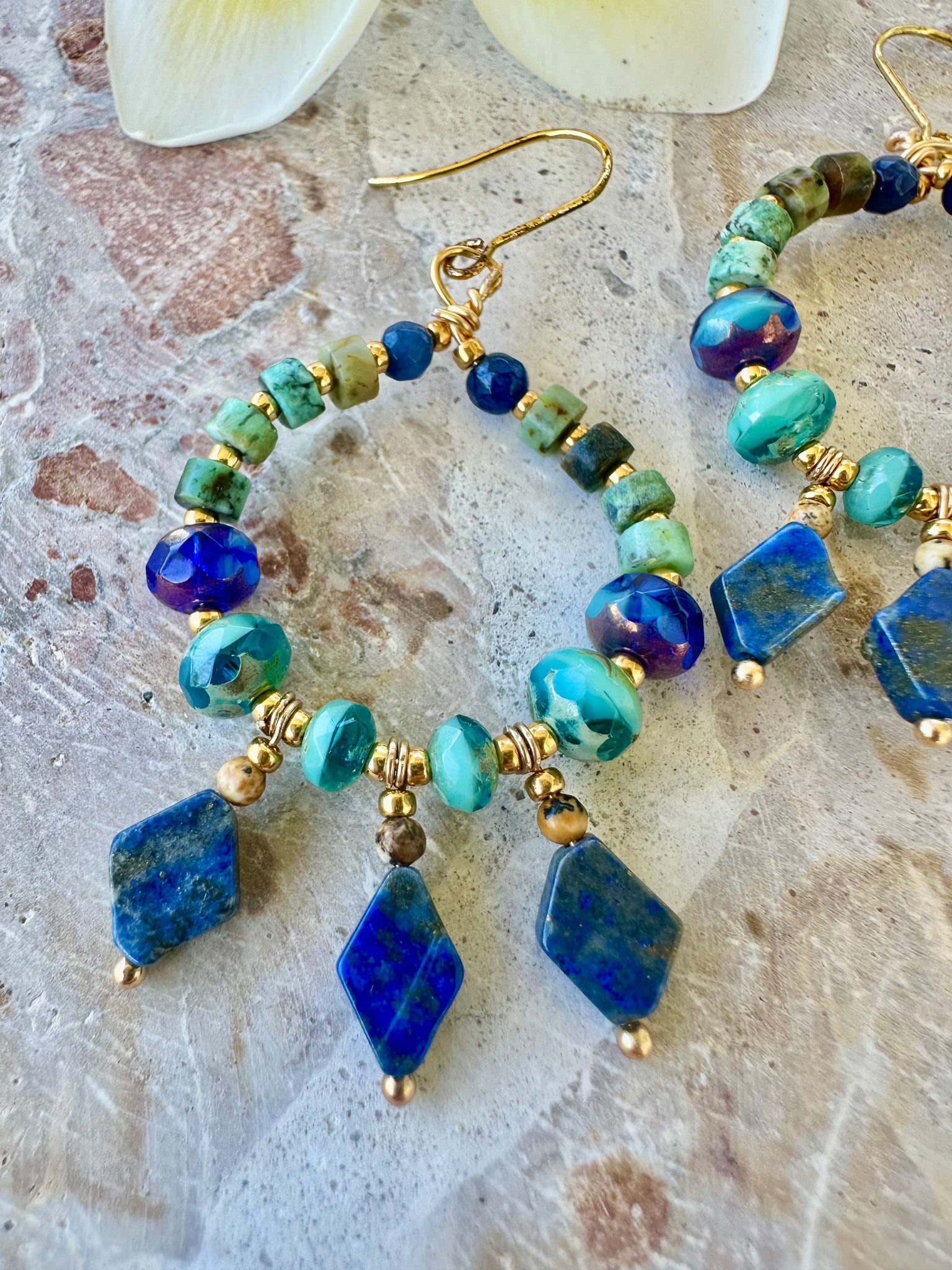 Turquoise Lapis Stone Crystal Earrings