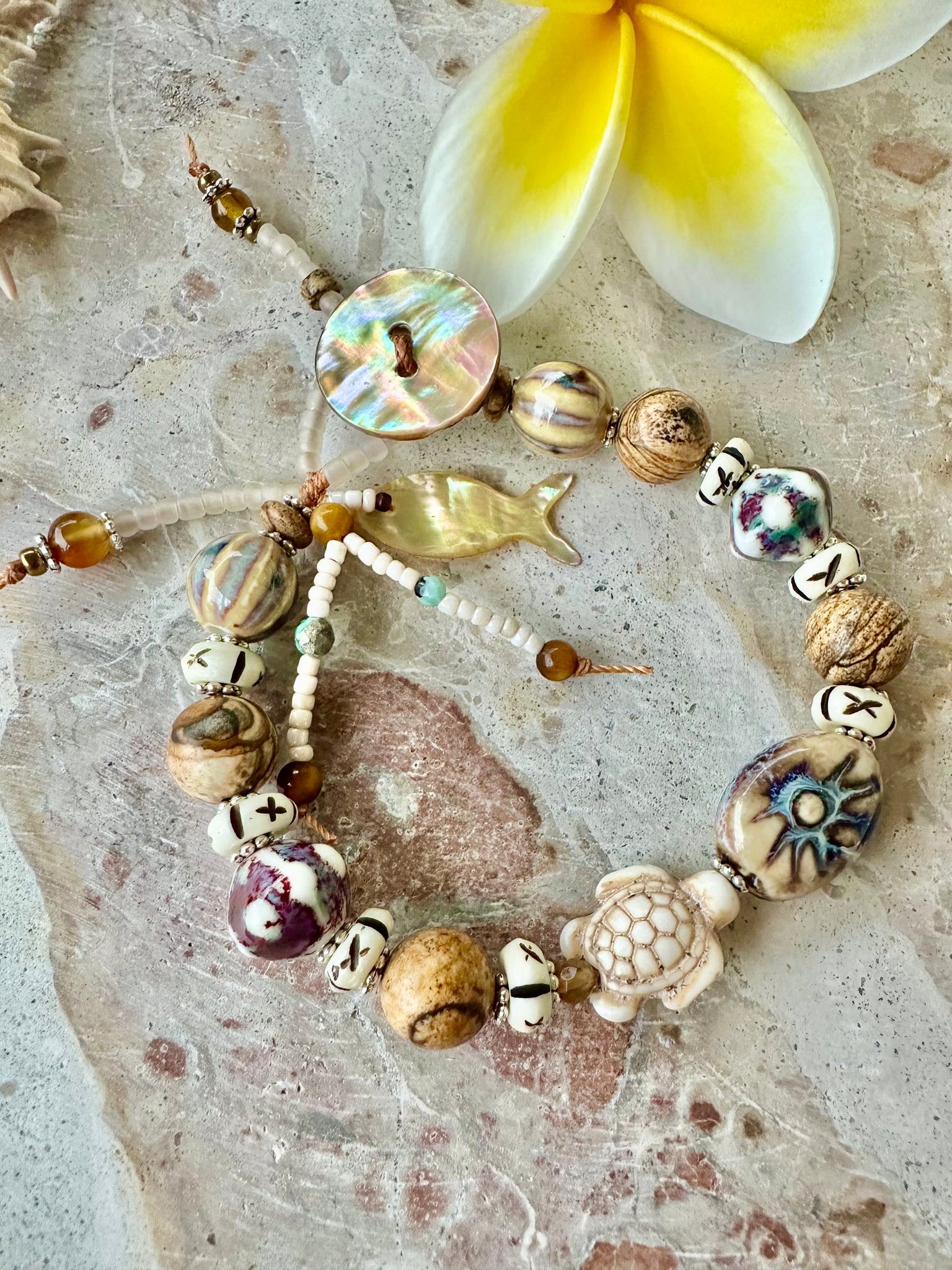 Beaded Boho Shell Charm Bracelet