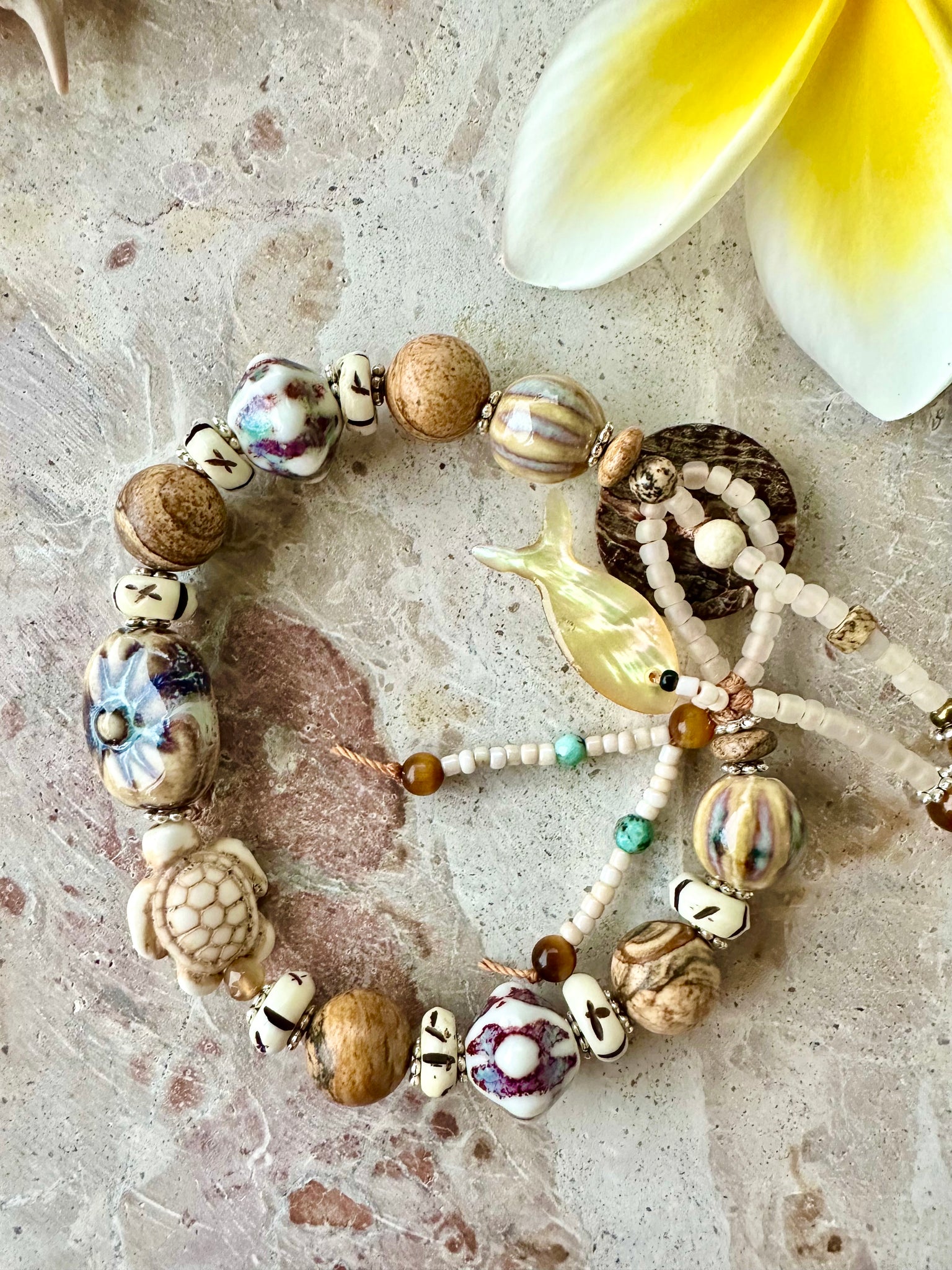 Beaded Boho Shell Charm Bracelet
