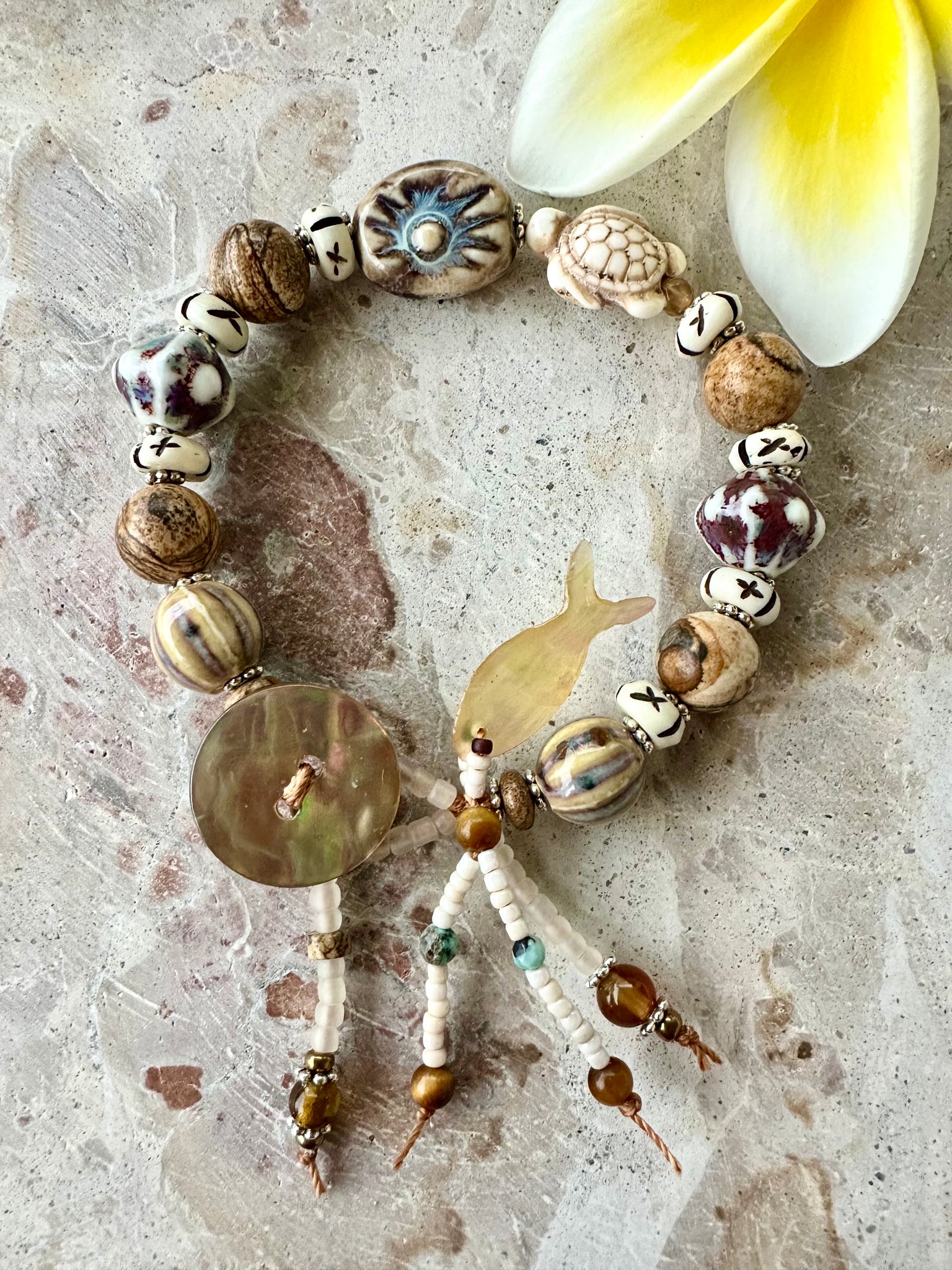 Beaded Boho Shell Charm Bracelet