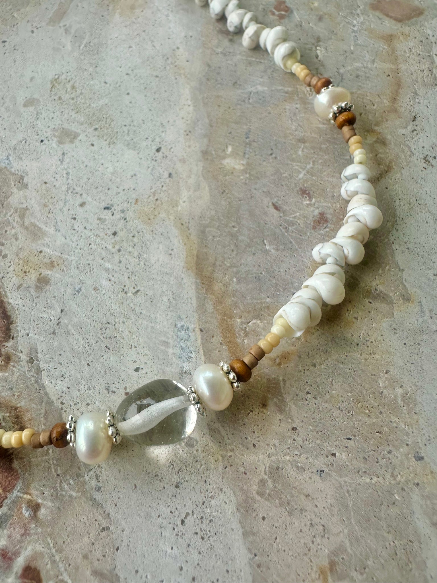 White Snail Shell Beaded Crystal Necklace