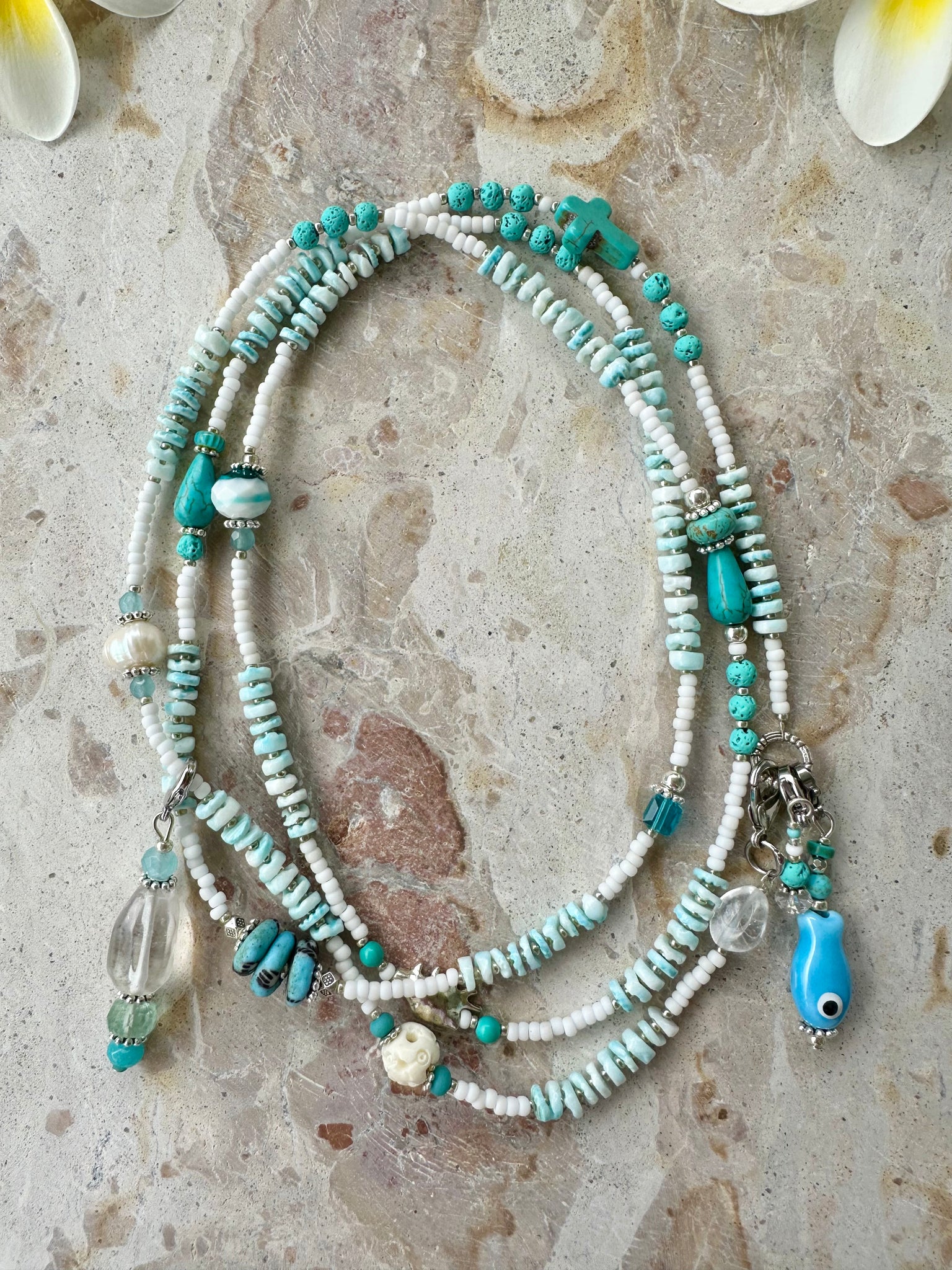 Coastal Blue Shell Beaded Necklace