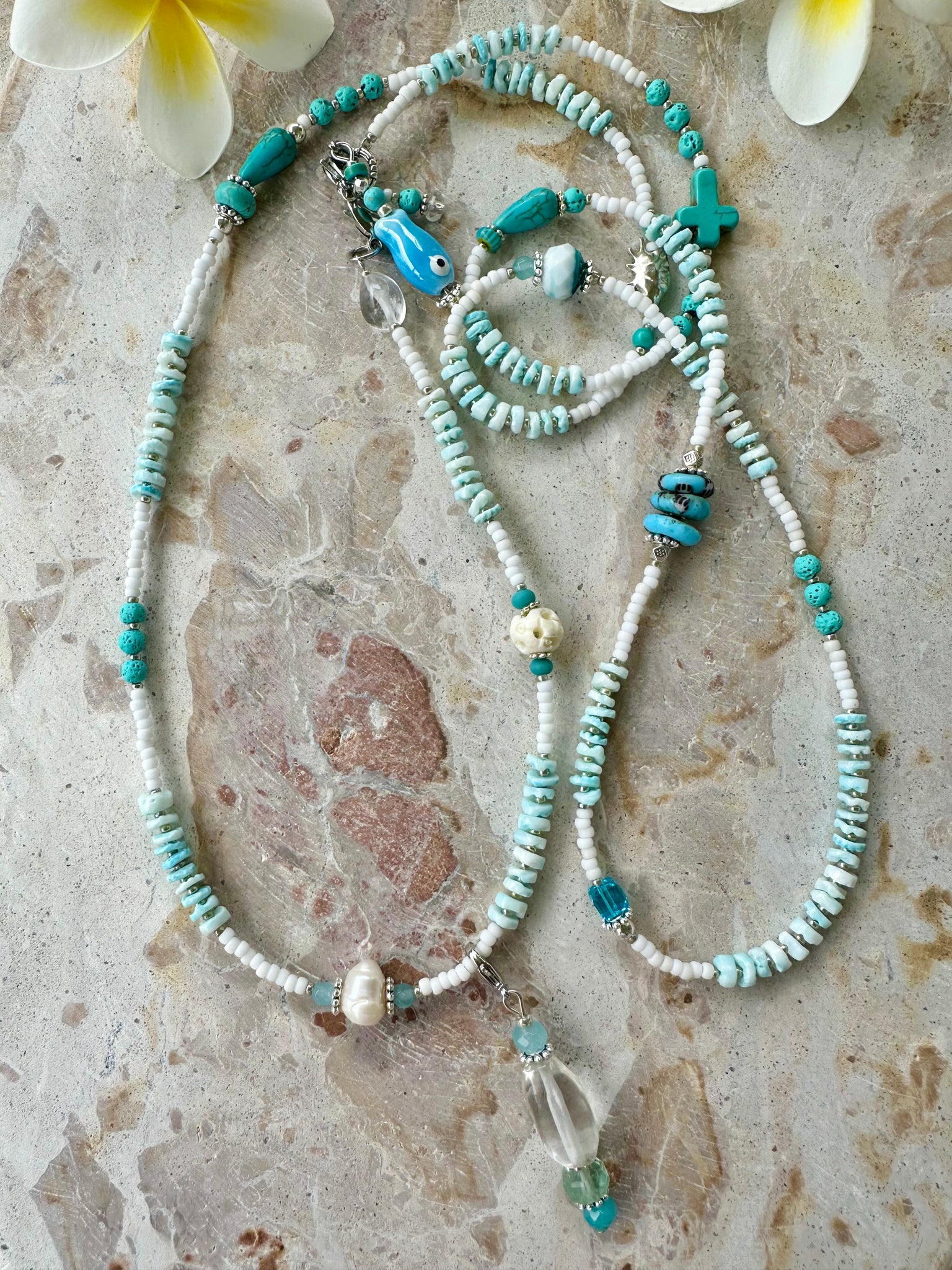Coastal Blue Shell Beaded Necklace